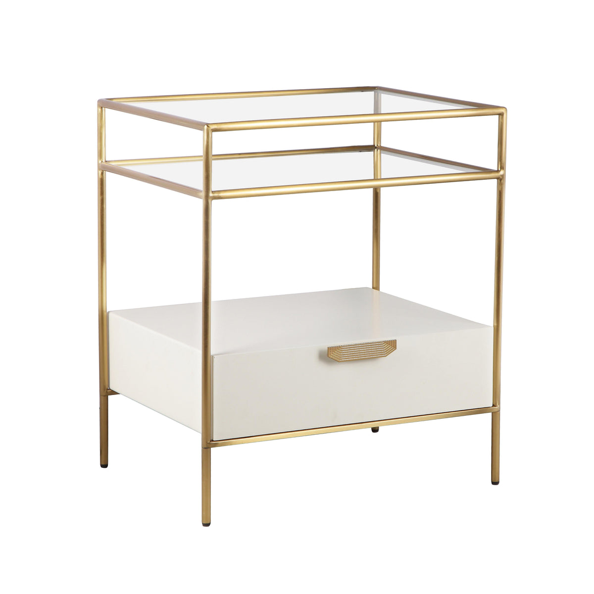 Darla Cream Glass Nightstand - UK