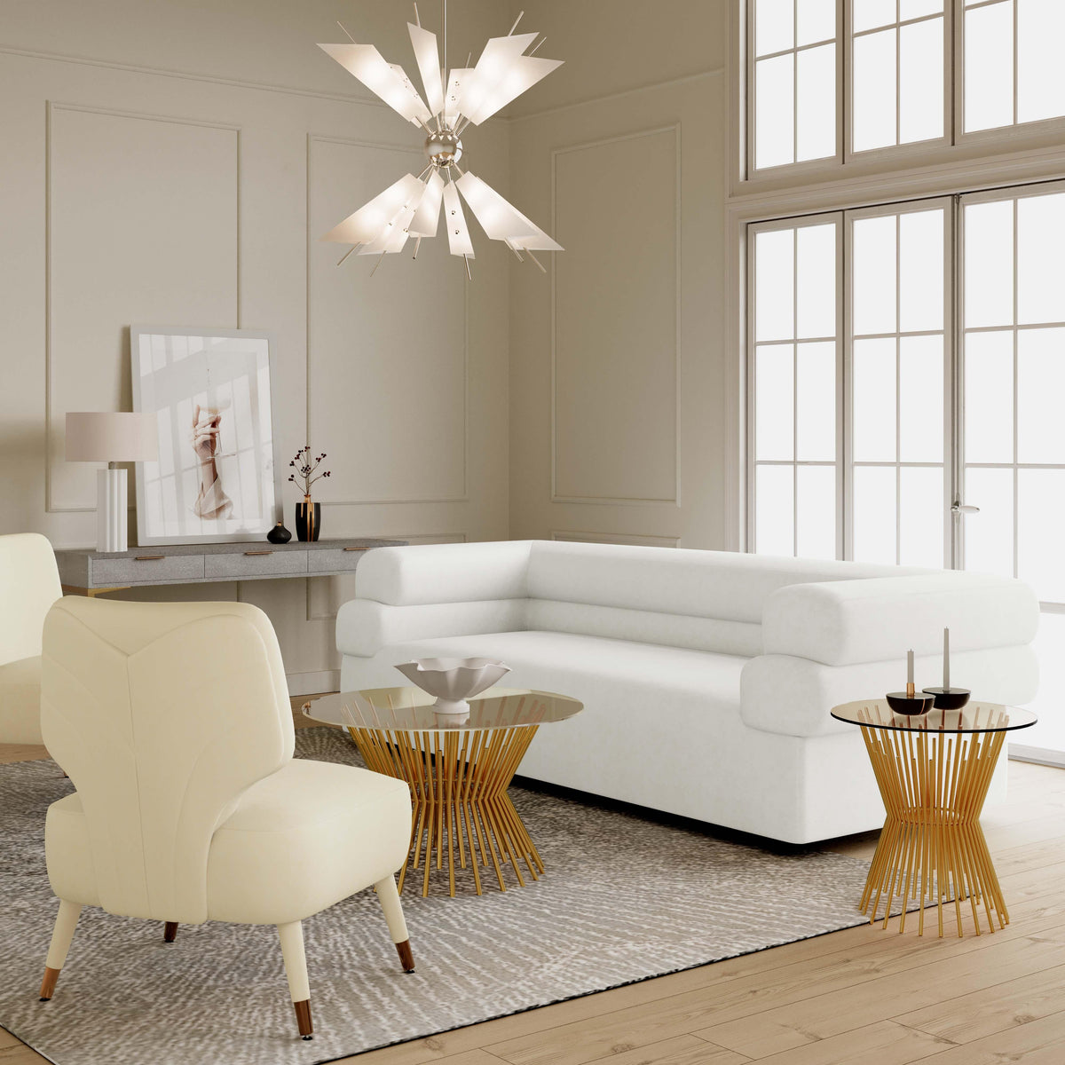 Elsa Cream Velvet Sofa - UK