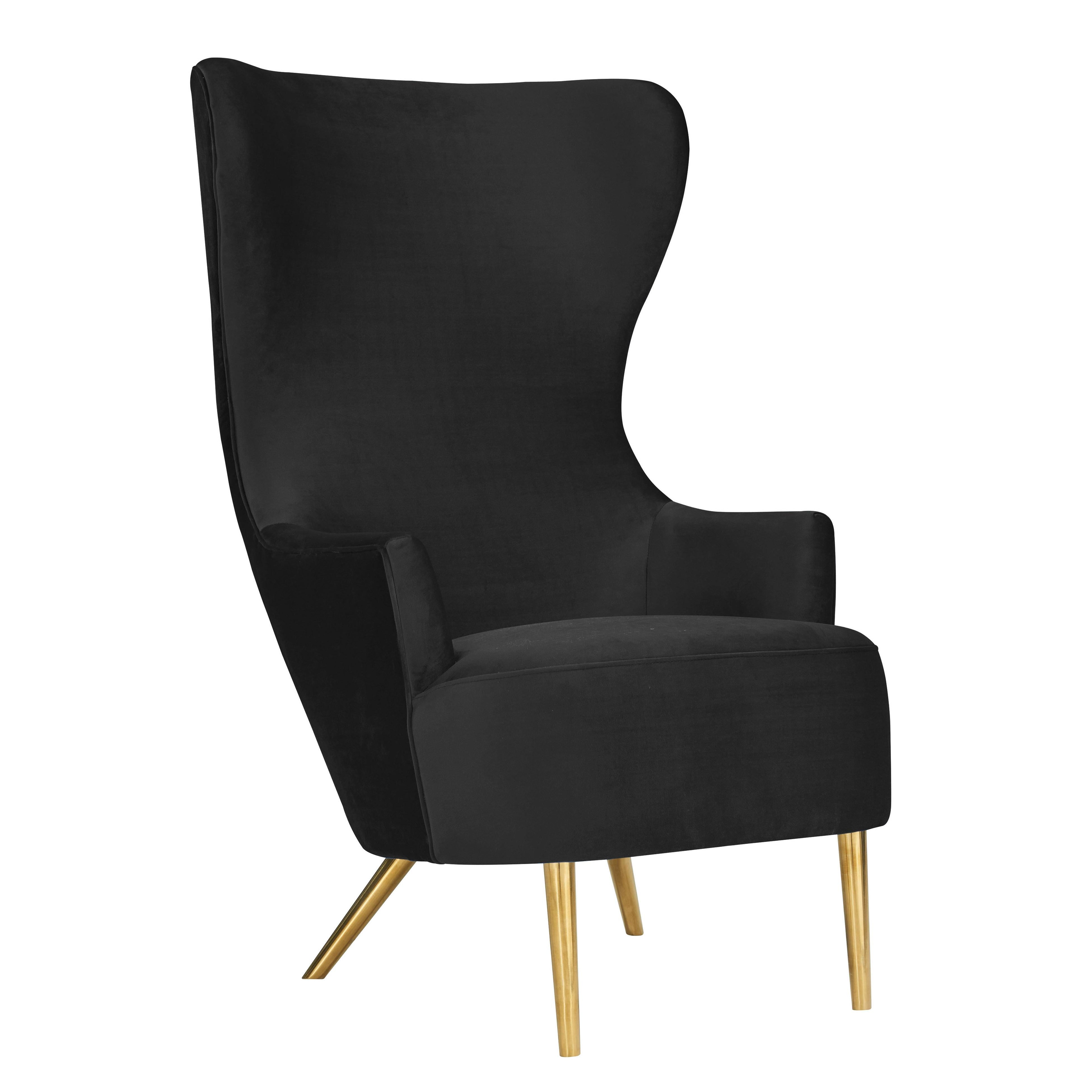 Julia Black Velvet Wingback Chair - UK