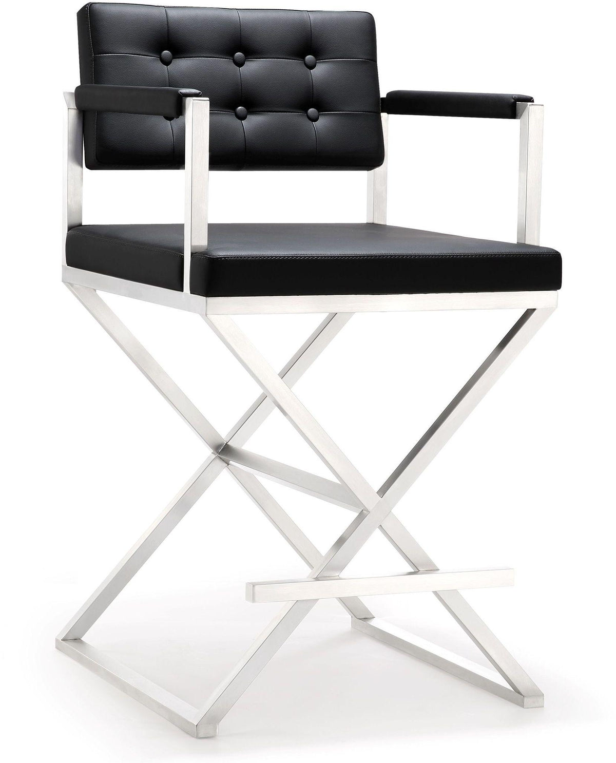 Director Black Performance Vegan Leather and Stainless Steel Counter Stool