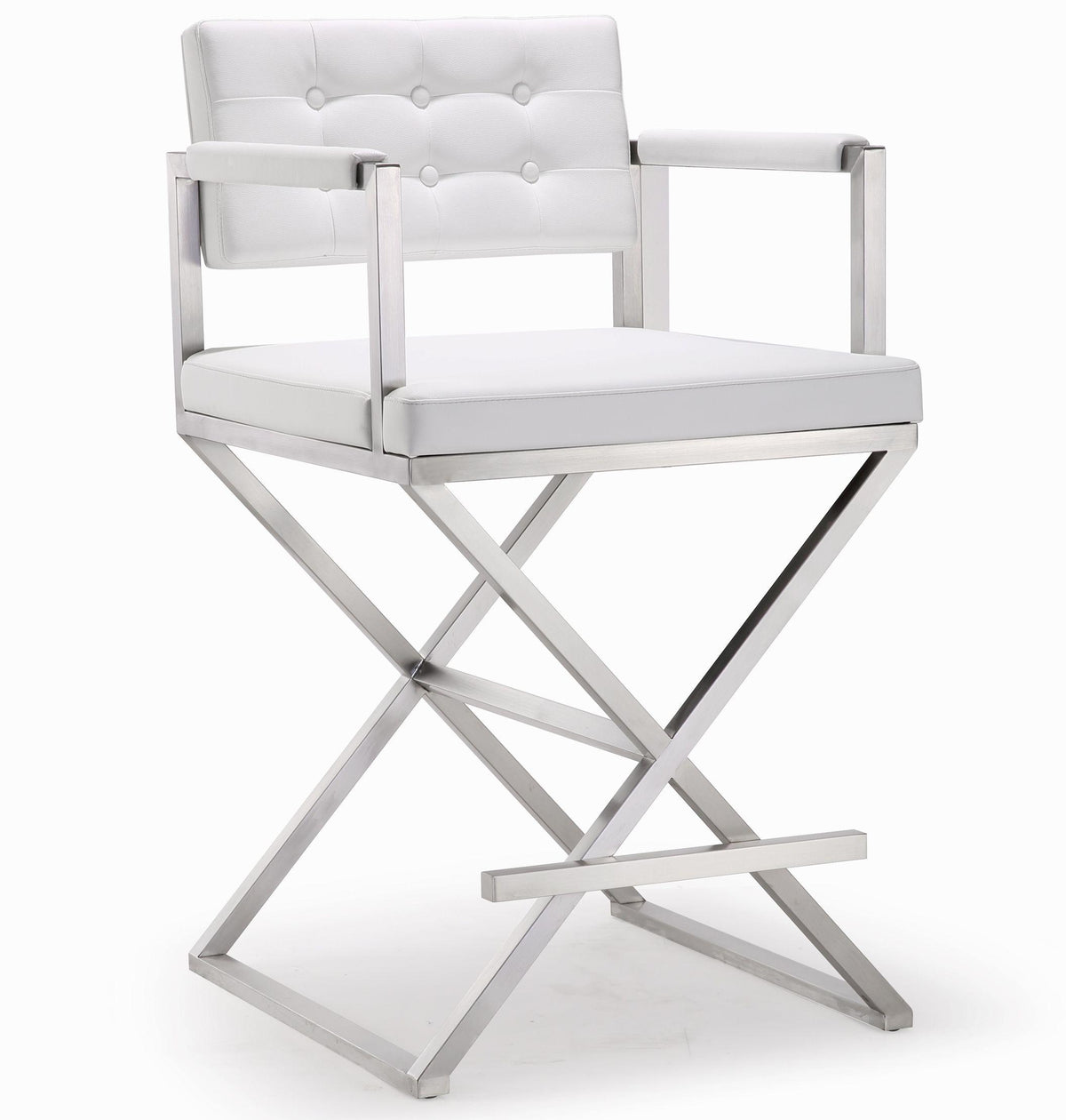 Director White Performance Vegan Leather and Stainless Steel Counter Stool