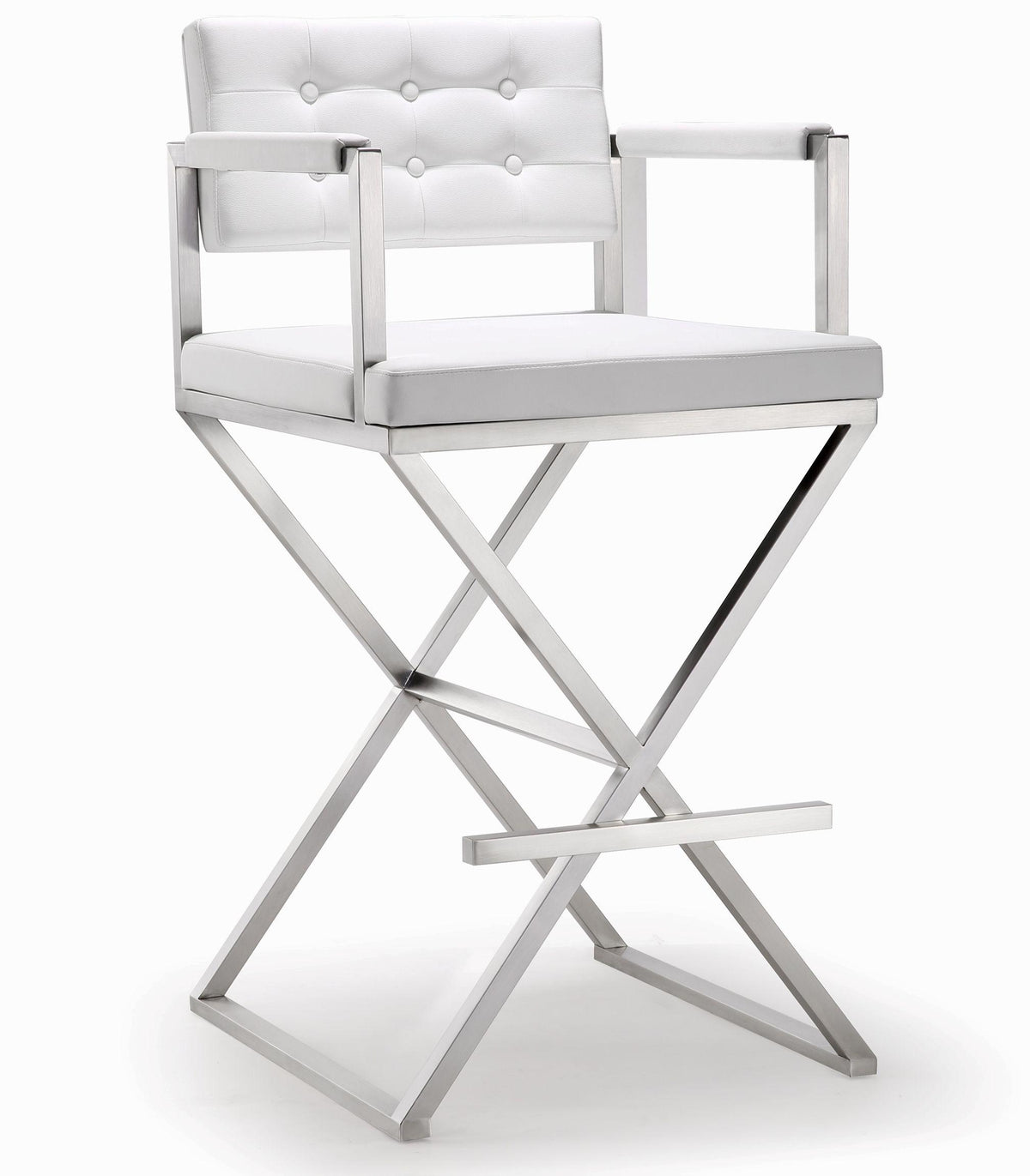 Director White Performance Vegan Leather and Stainless Steel Barstool