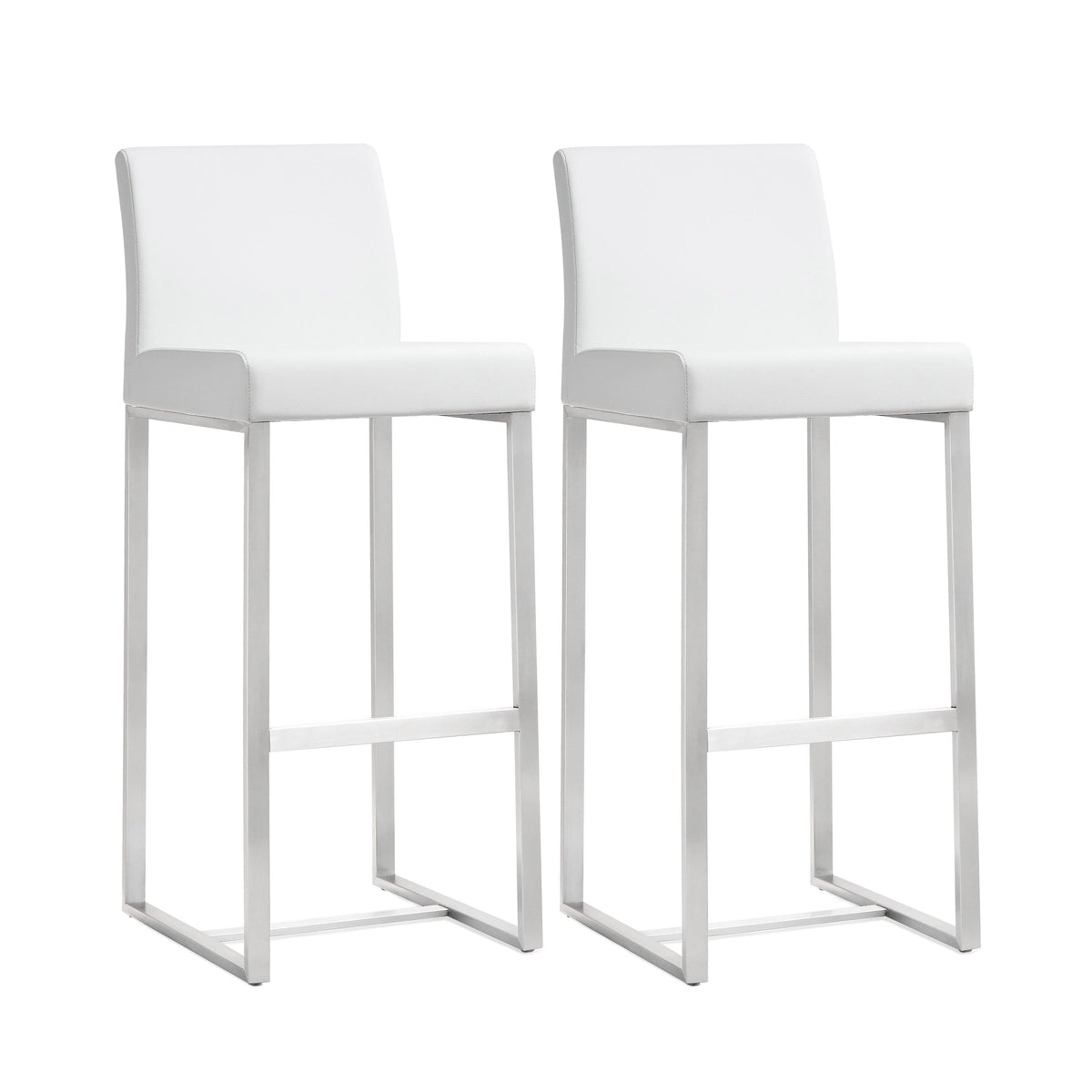 Denmark White Performance Vegan Leather and Stainless Steel Barstool - Set of 2