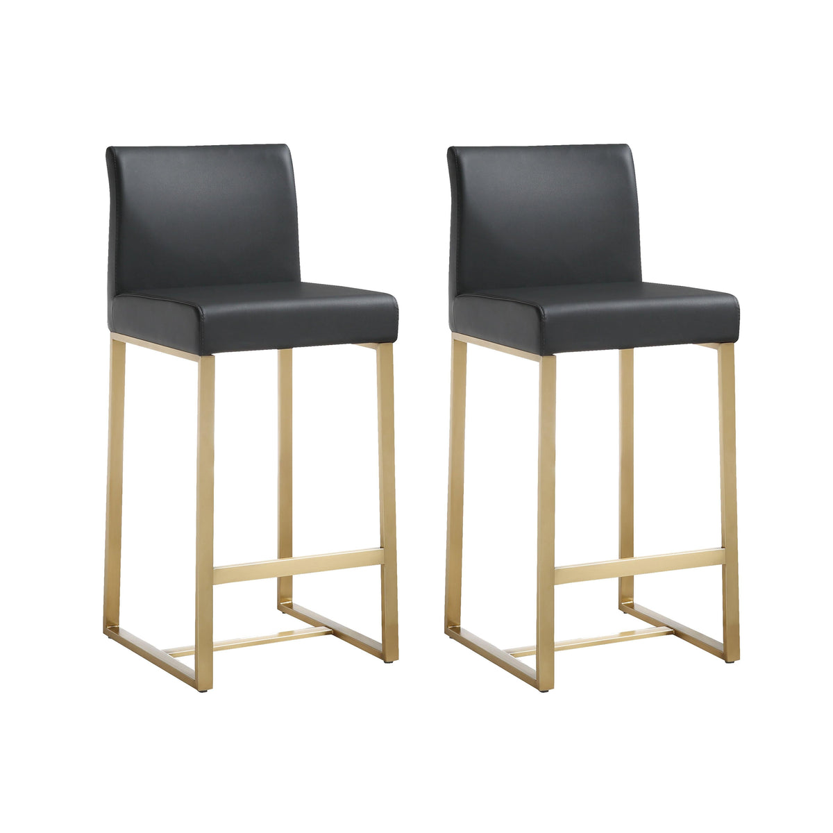 Denmark Black Performance Vegan Leather and Gold Steel Counter Stool - Set of 2
