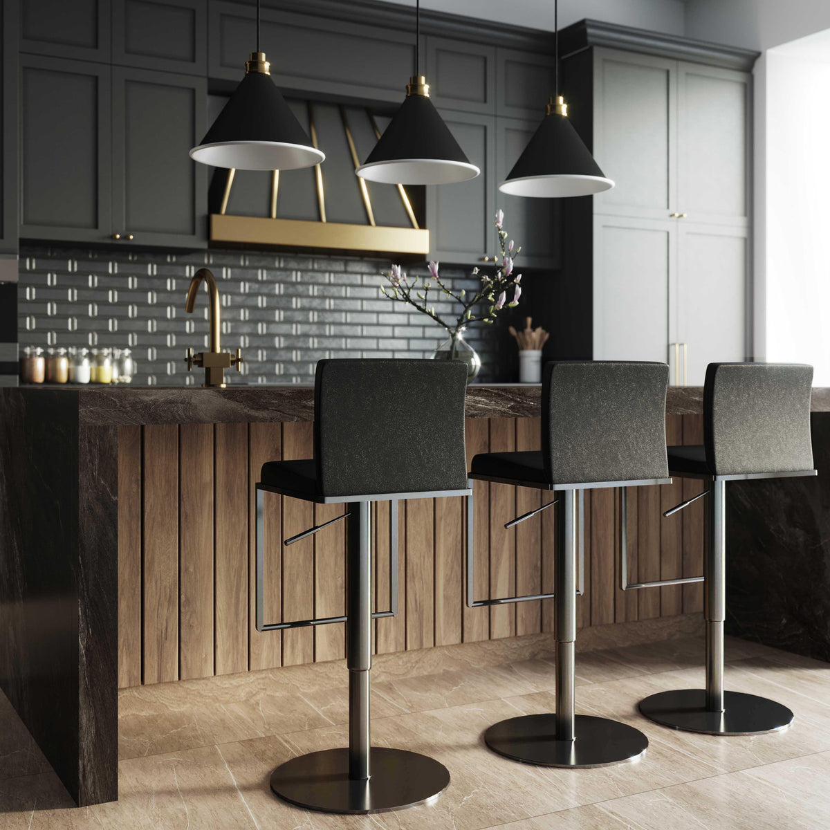 Amalfi Black Performance Vegan Leather on Black Stool - UK
