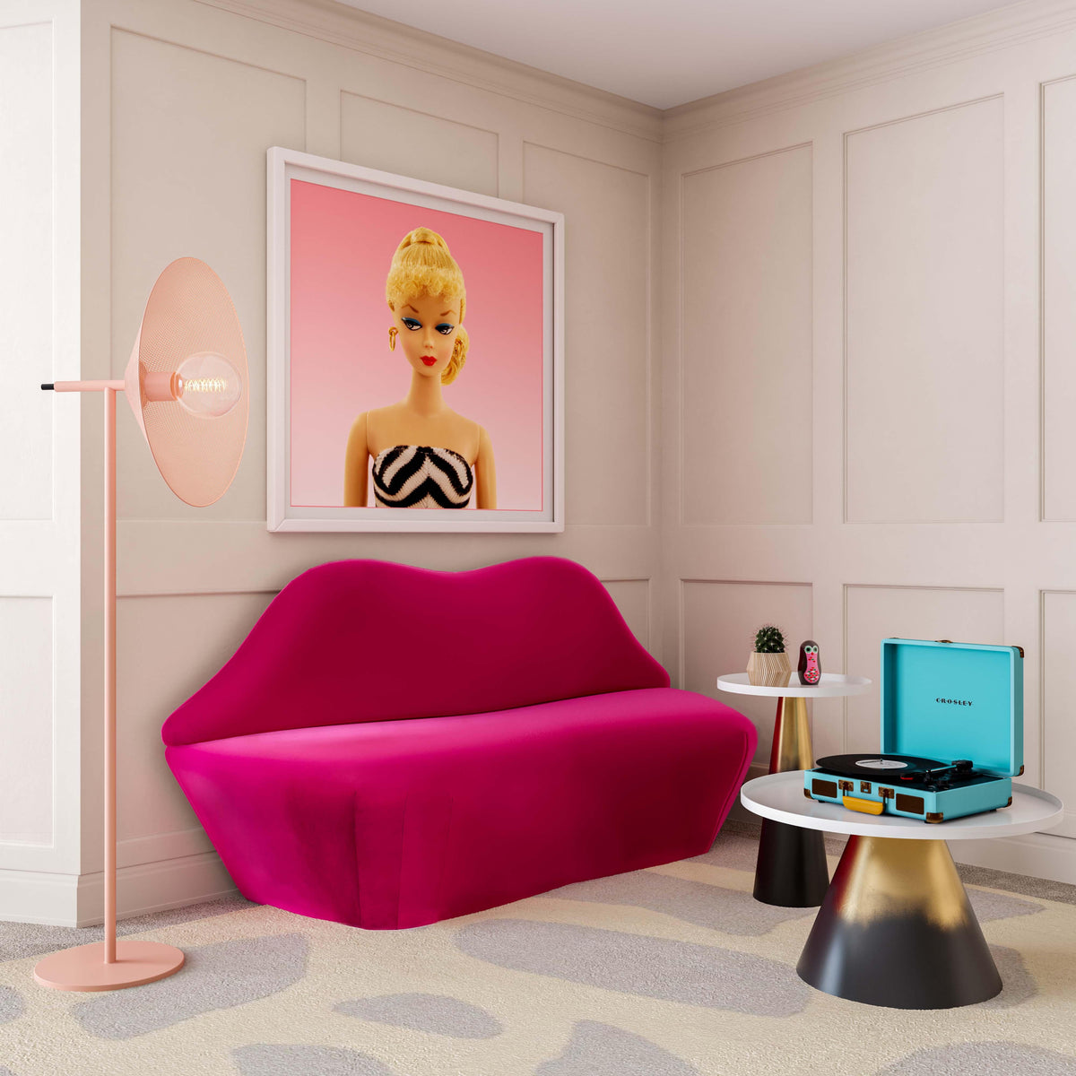 Lips Hot Pink Velvet Settee - UK