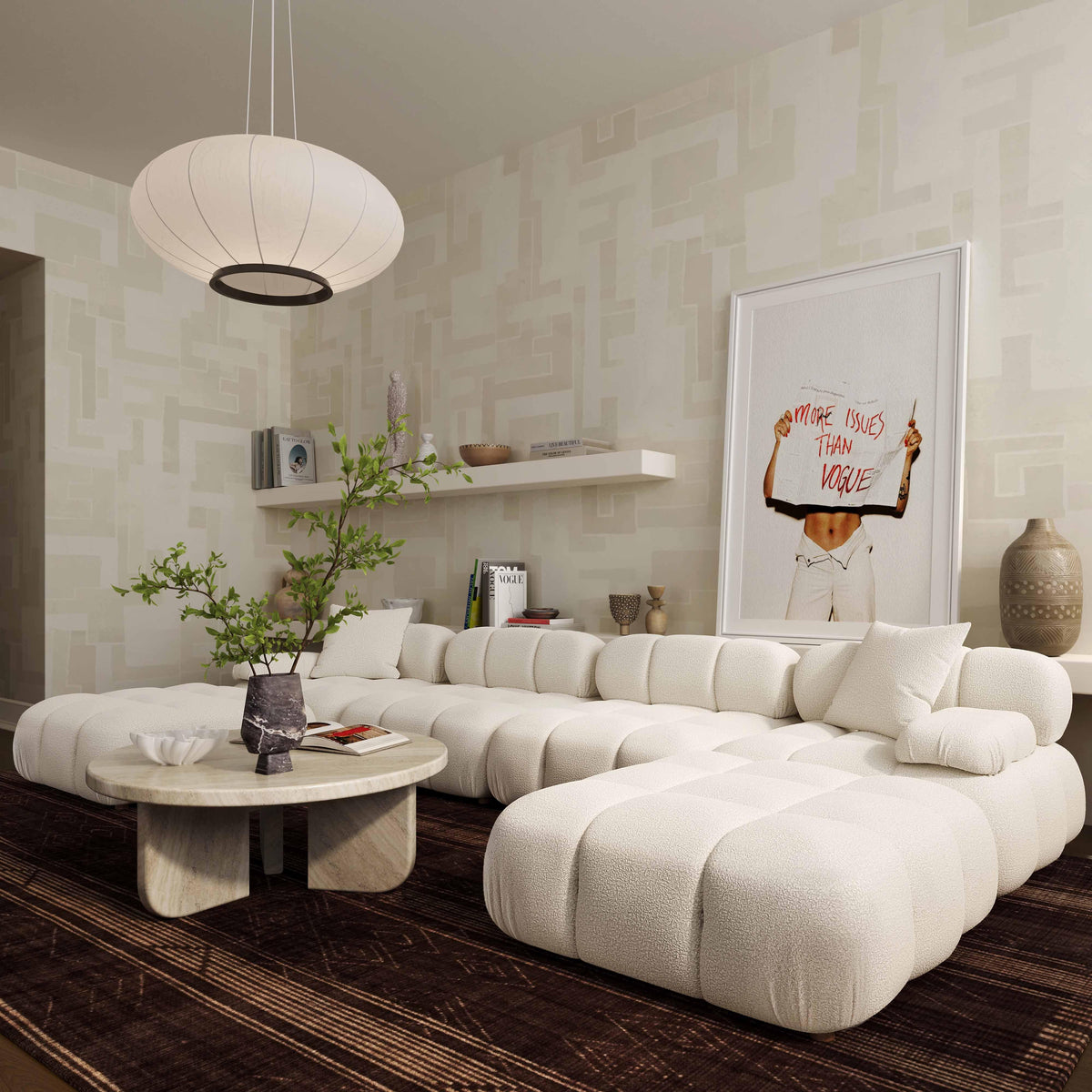 Calliope Cream Vegan Shearling Modular Sectional