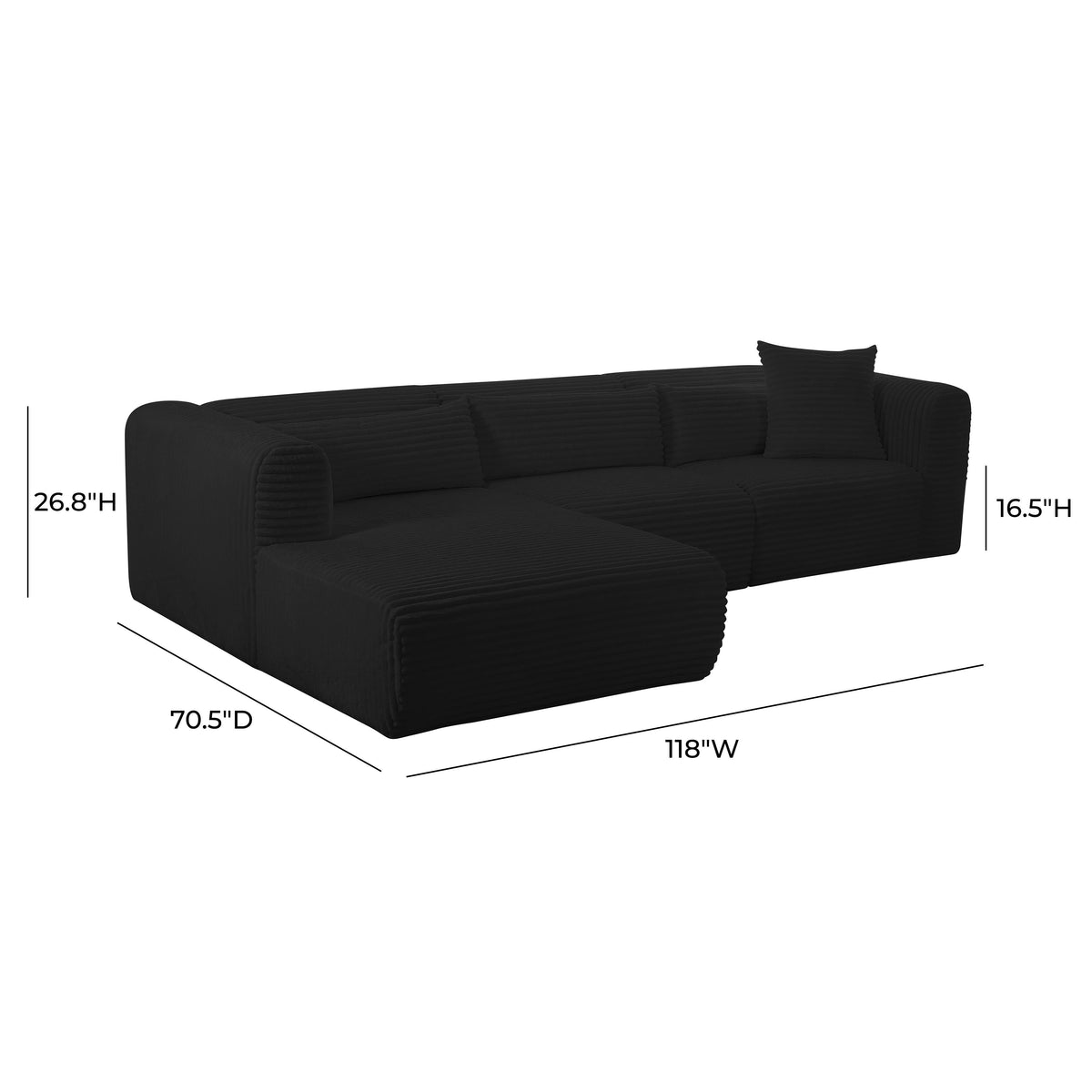 Tarra Fluffy Black Corduroy Modular Sectional