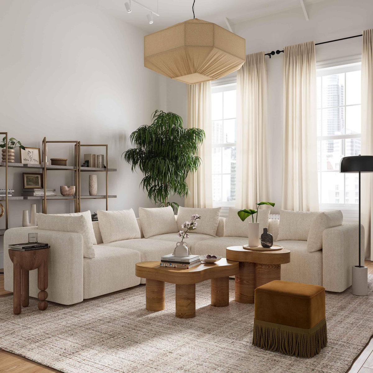 Hangover Cream Heavy Textured Modular Sectional