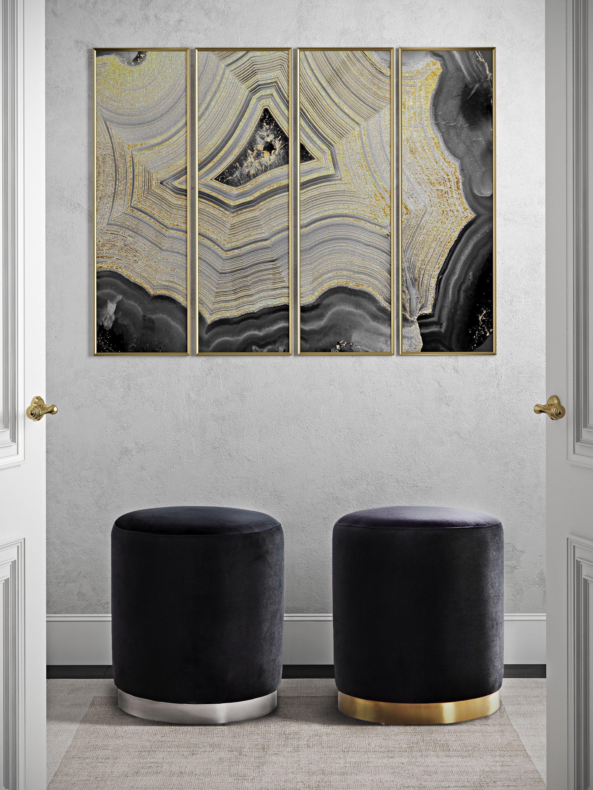 Opal Black Velvet Ottoman -Gold Base - UK