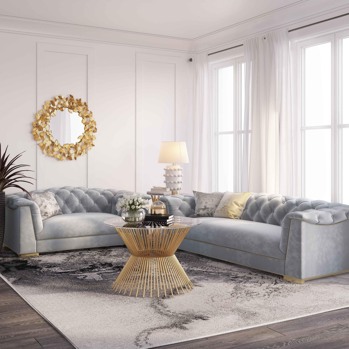 Farah Grey Velvet Sofa