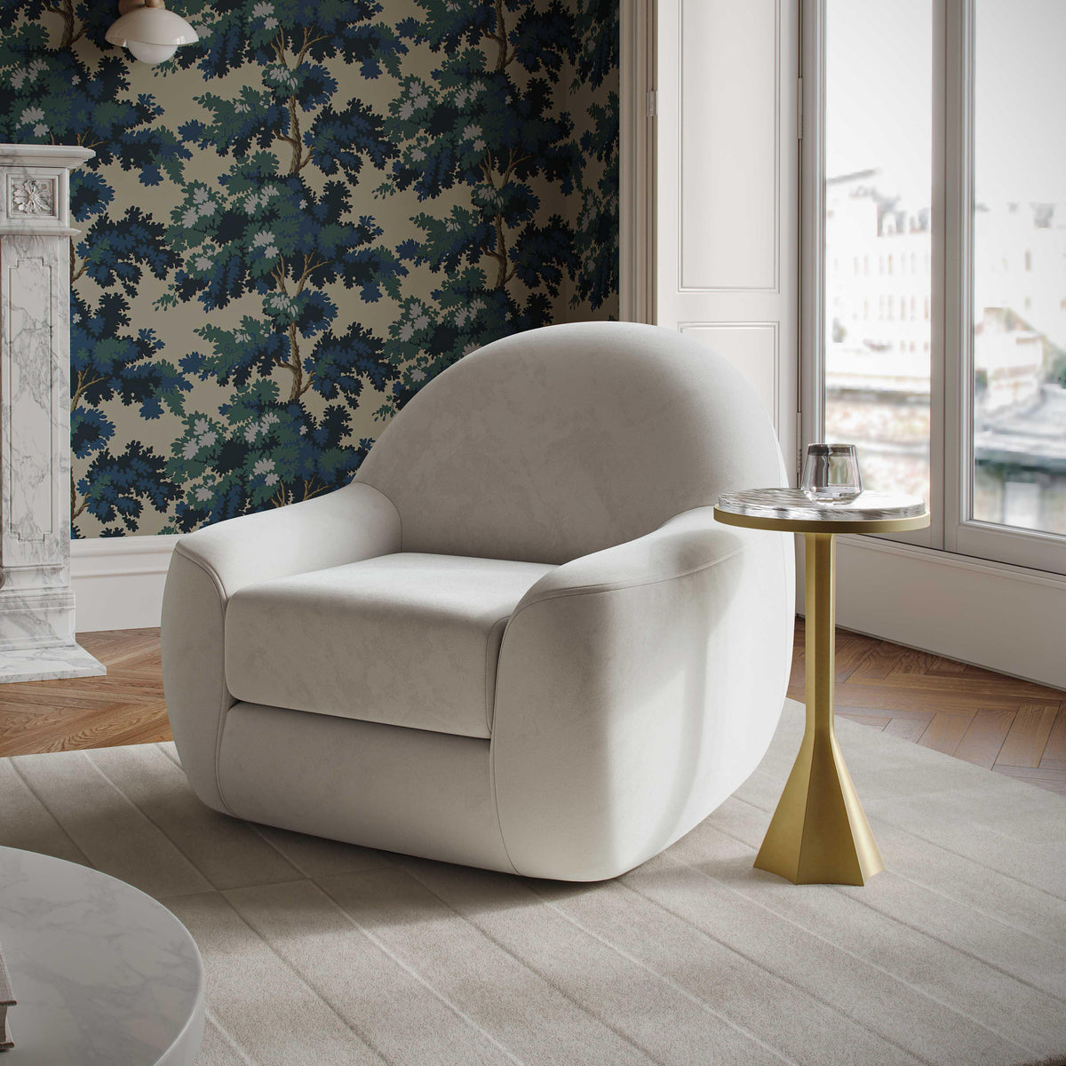 Tiago Cream Velvet Swivel Chair
