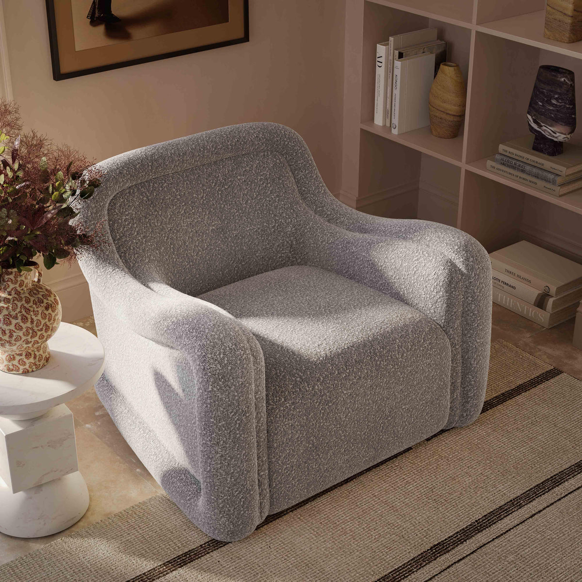 Charli Grey Boucle Swivel Chair