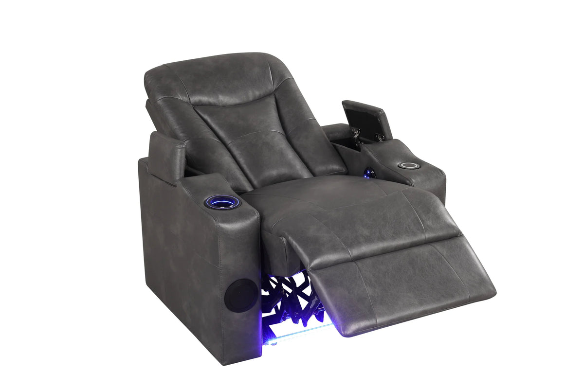 Topgun Dark Gray Power Recliner with Bluetooth Speaker and Led Light