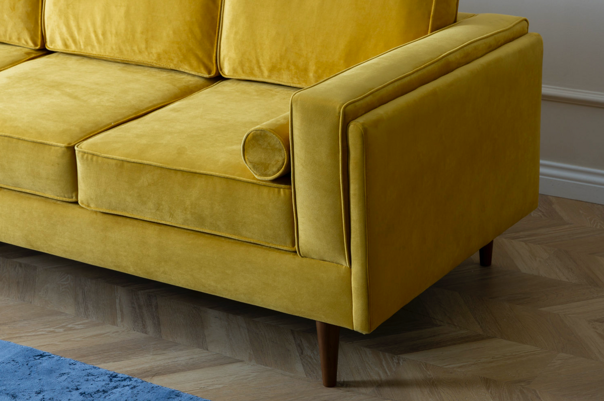 Troya Mustard Velvet Sofa With Reversible Cushions