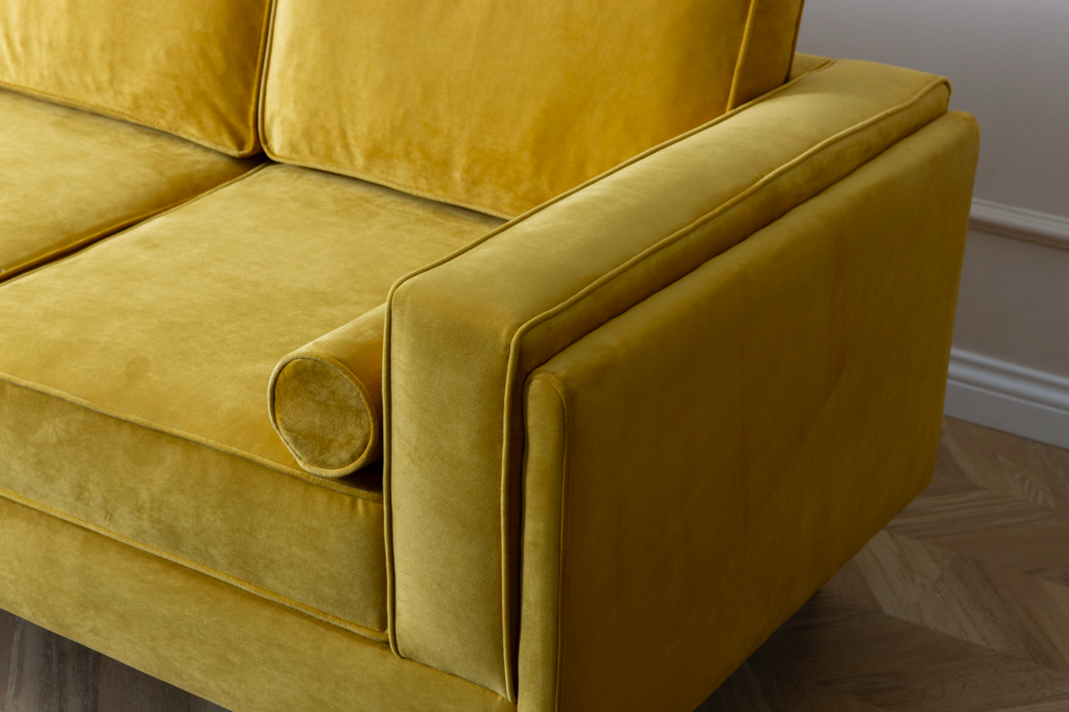 Troya Mustard Velvet Sofa With Reversible Cushions