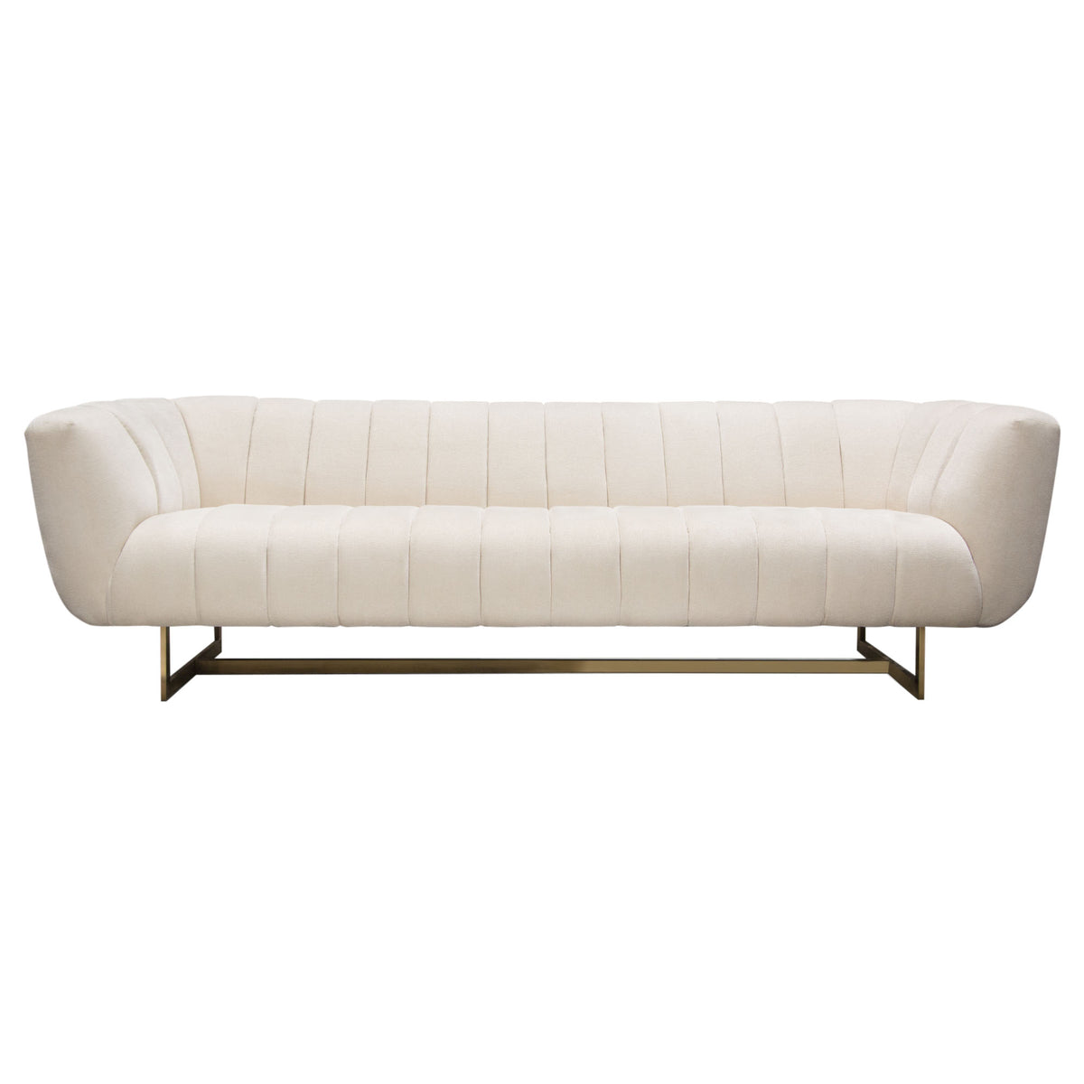 Venus Cream Fabric Sofa w/ Contrasting Pillows & Gold Finished Metal Base