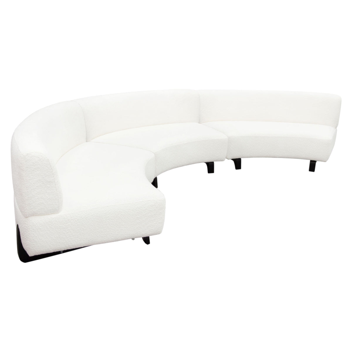 Vesper 3PC Modular Curved Armless Sofa in Faux White Shearling w/ Black Wood Leg Base