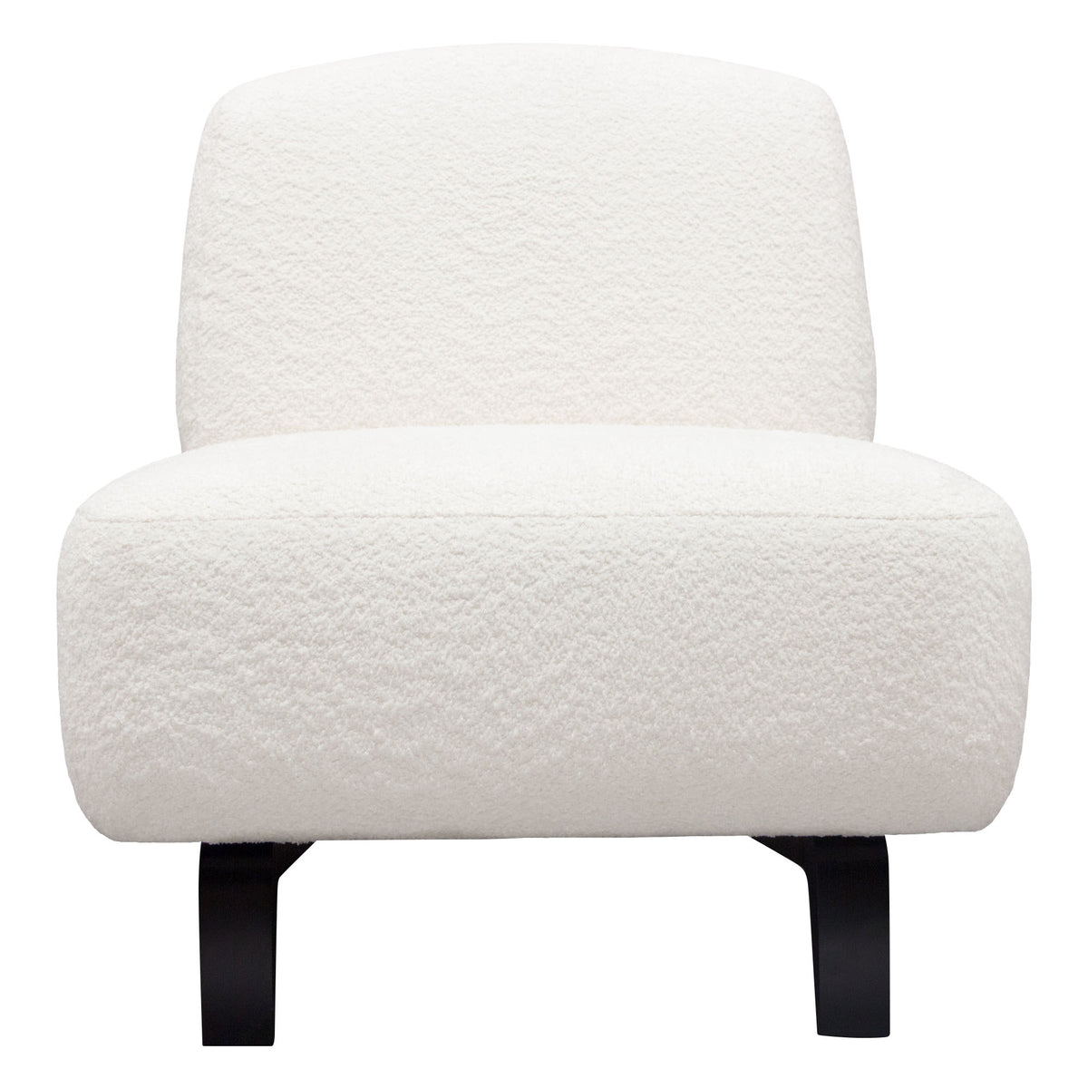 Vesper Armless Chair in Faux White Shearling w/ Black Wood Leg Base
