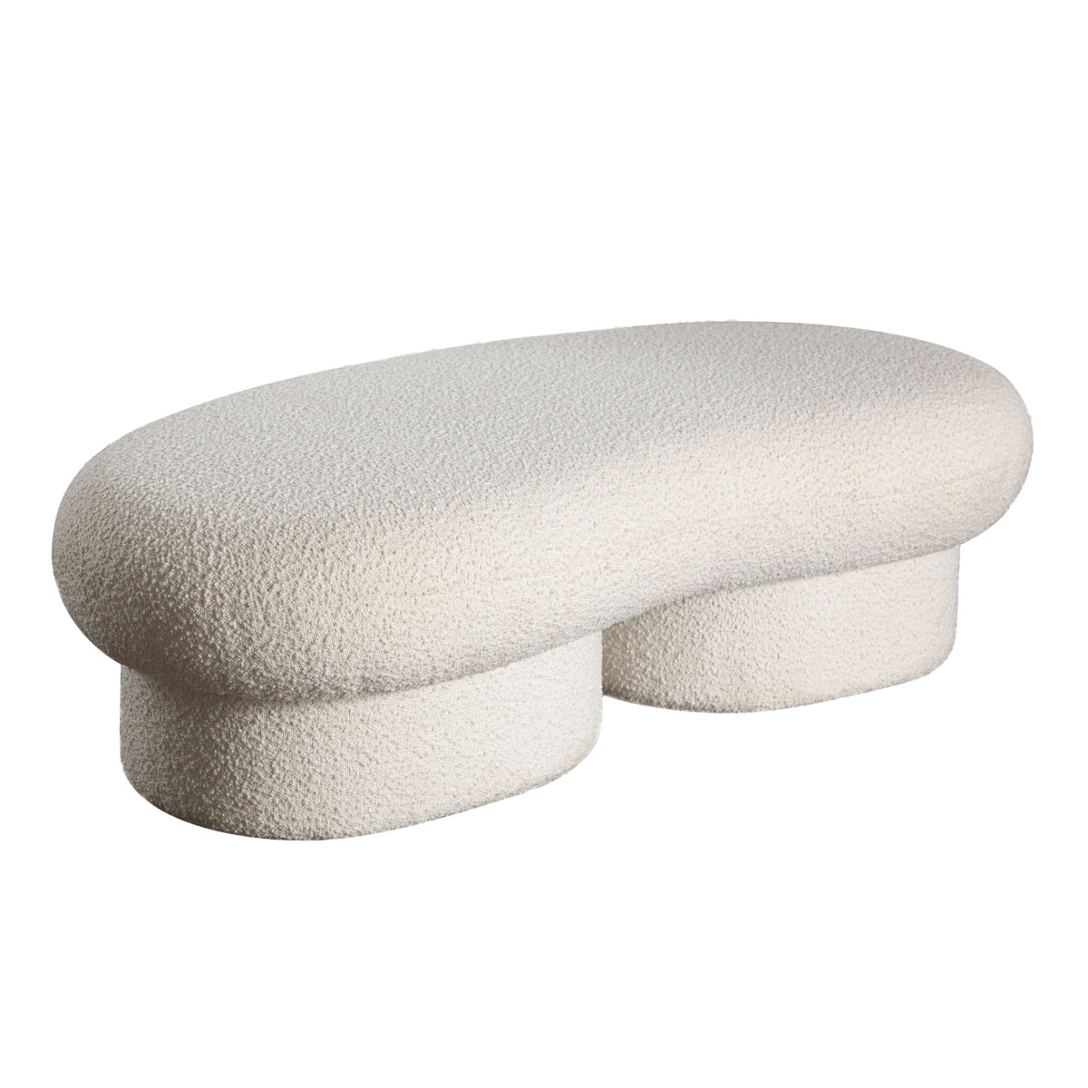 Wave Curved Accent Bench in Ivory Boucle Fabric