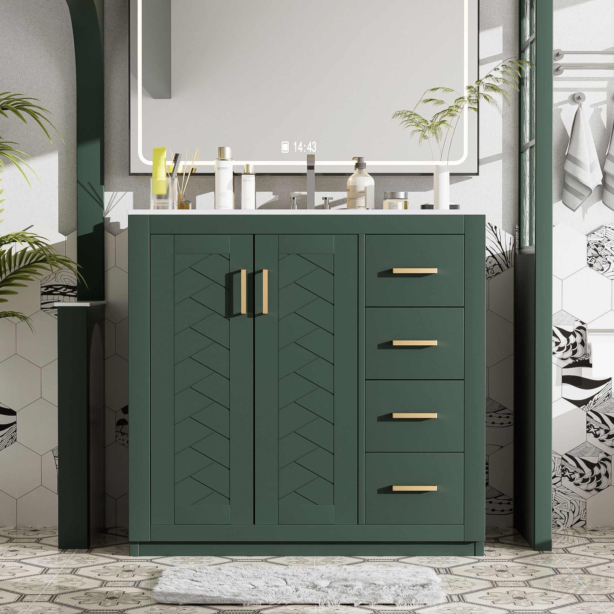Retro Style Bathroom Vanity, 3 Drawers & Soft Closing Doors