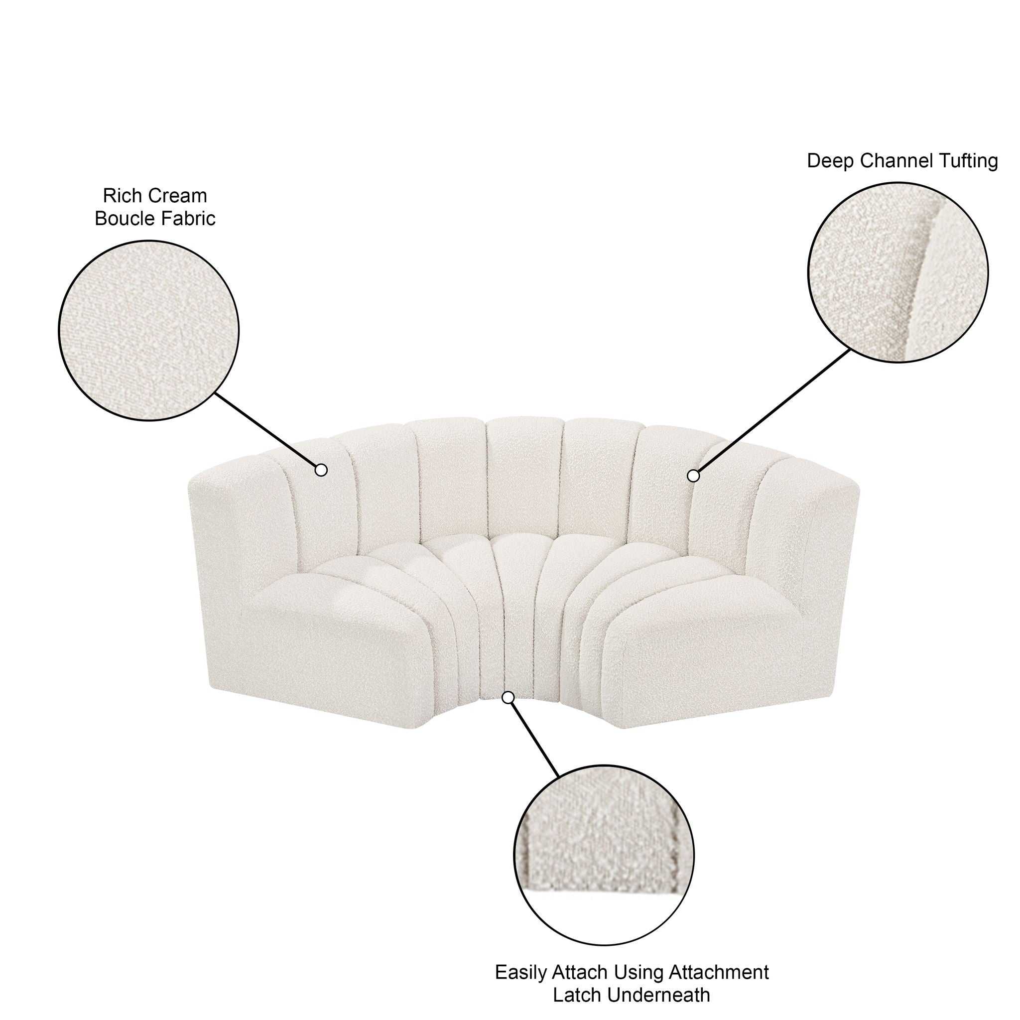 Arc - Boucle Fabric 3 Piece Modular U-Shaped Sofa