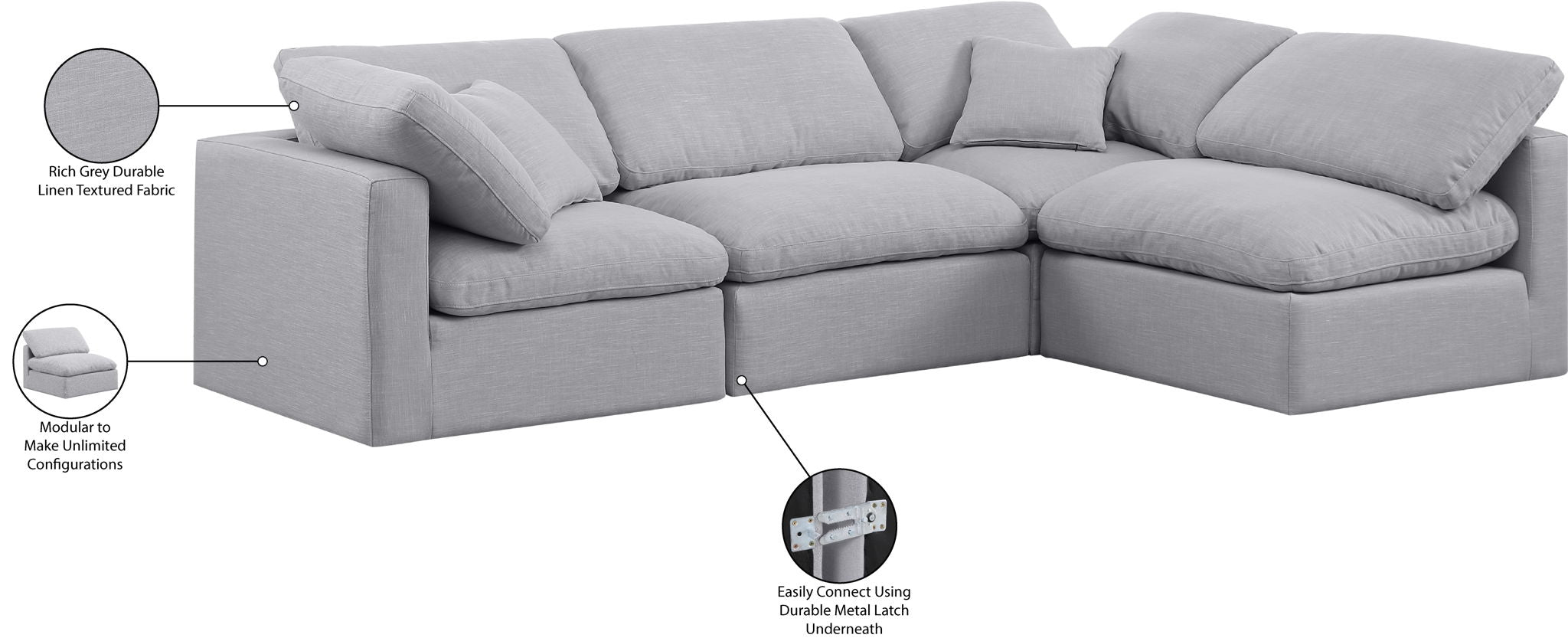 Indulge - Linen 4 Piece Modular Sectional