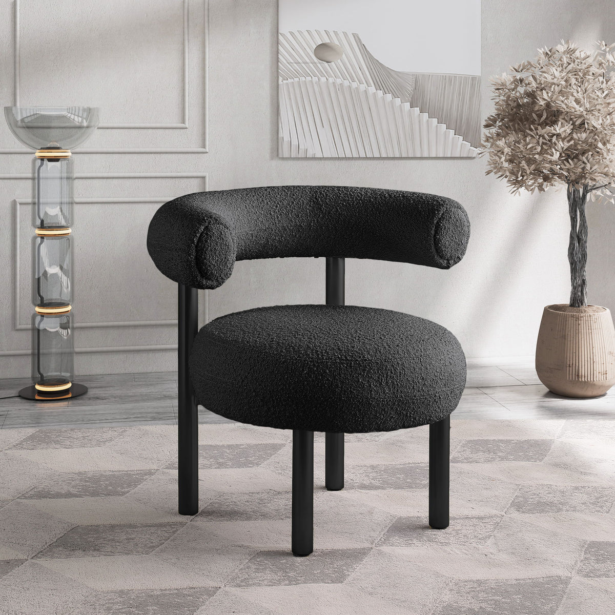 Bordeaux - Boucle Fabric Accent Chair With Black Legs
