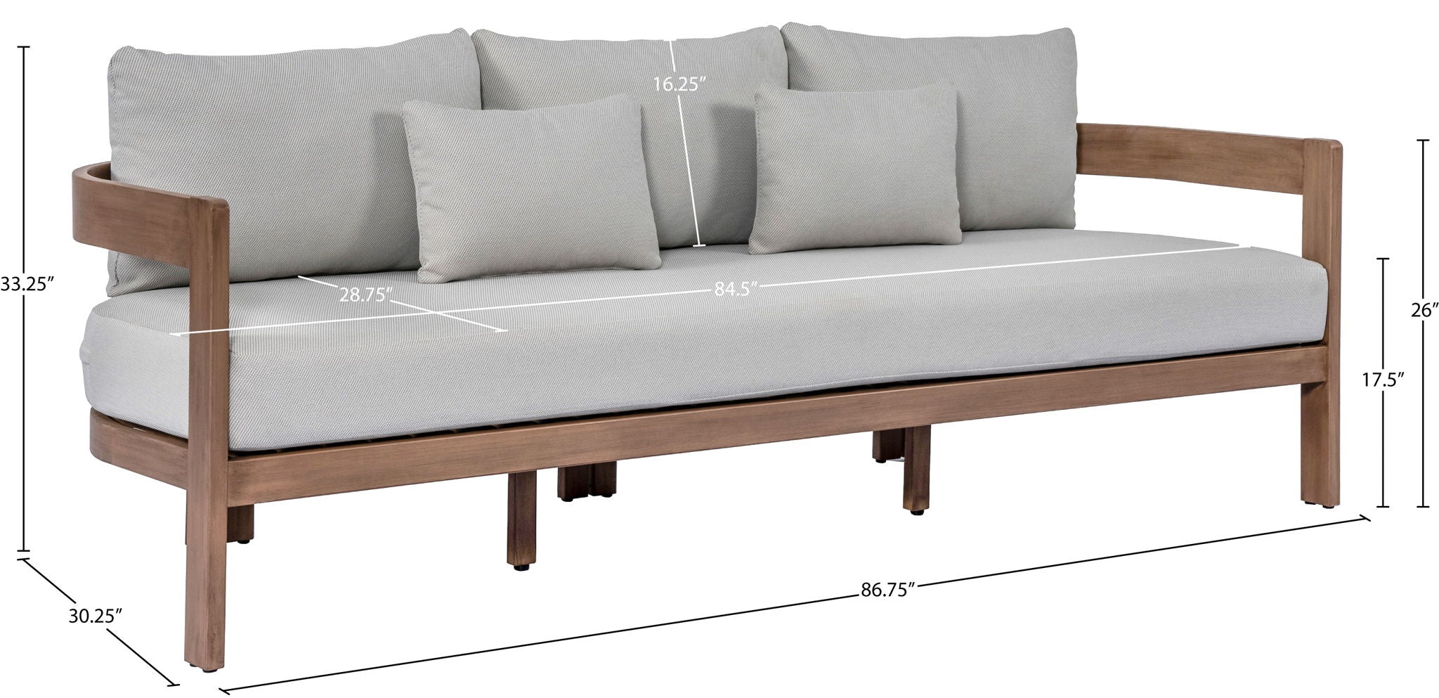 Newport - Water Resistant Fabric 86.75" Upholstered Outdoor Patio Sofa