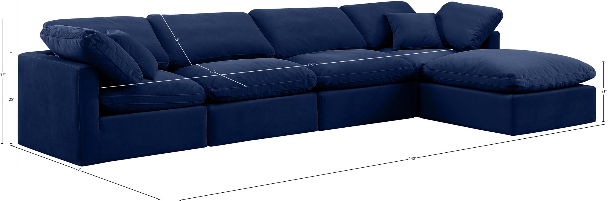 Indulge - Velvet 5 Piece Modular Sectional With Chaise