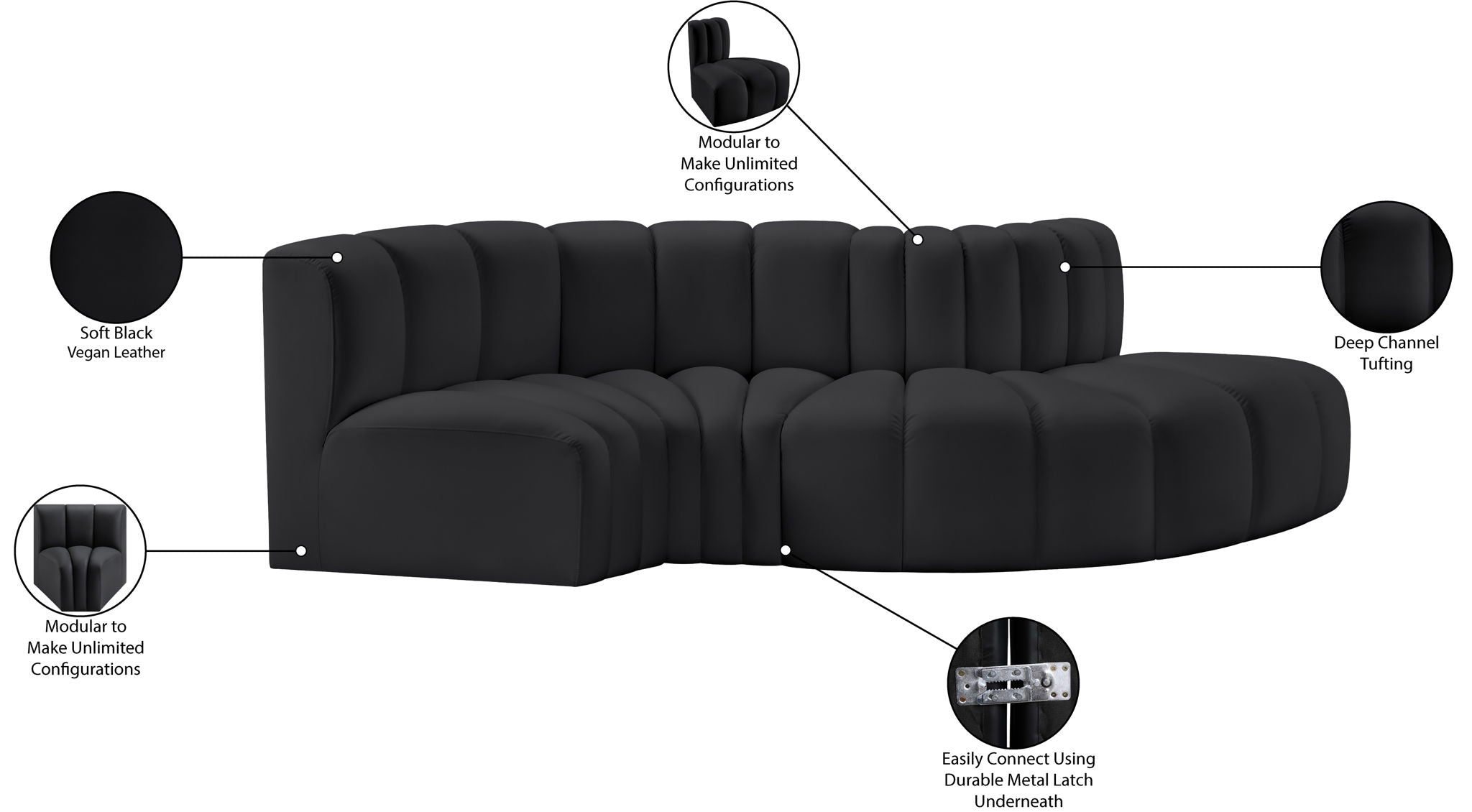 Arc - Faux Leather 4 Piece L-Shaped Modular Sofa