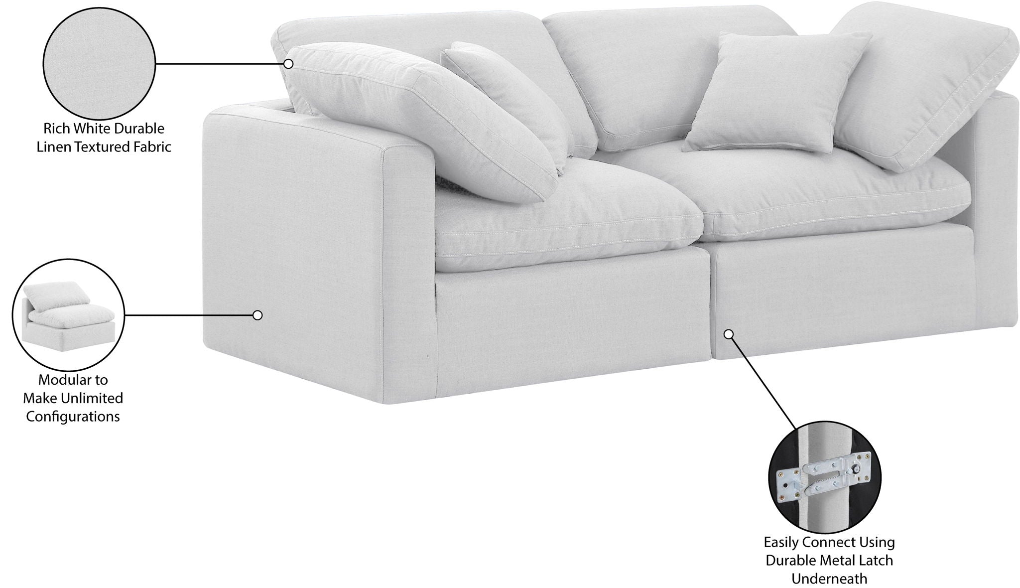 Indulge - Linen 2 Piece Modular Sofa - White