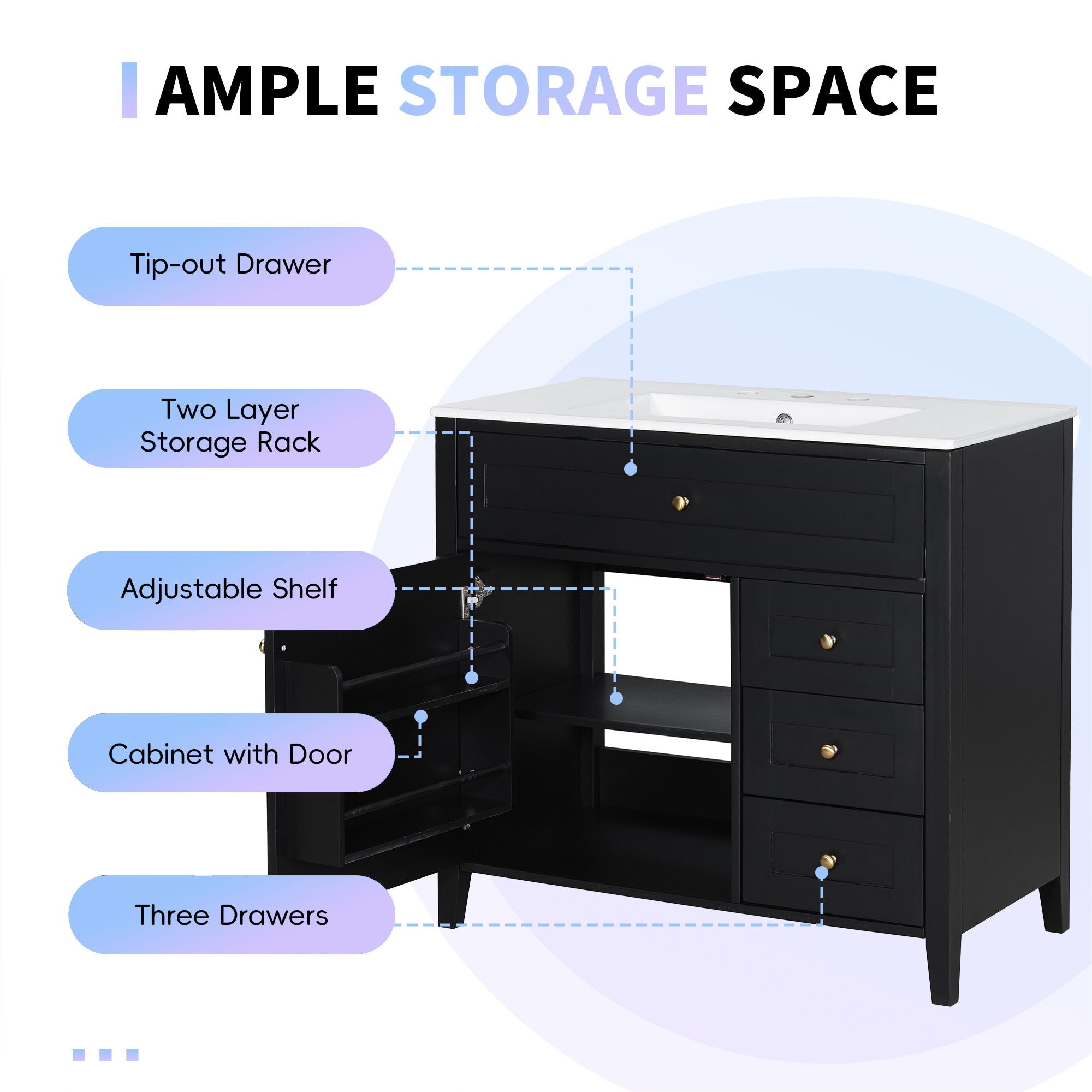 Bathroom Vanity With Sink, Cabinet With 3 Drawers And Adjustable Shelf