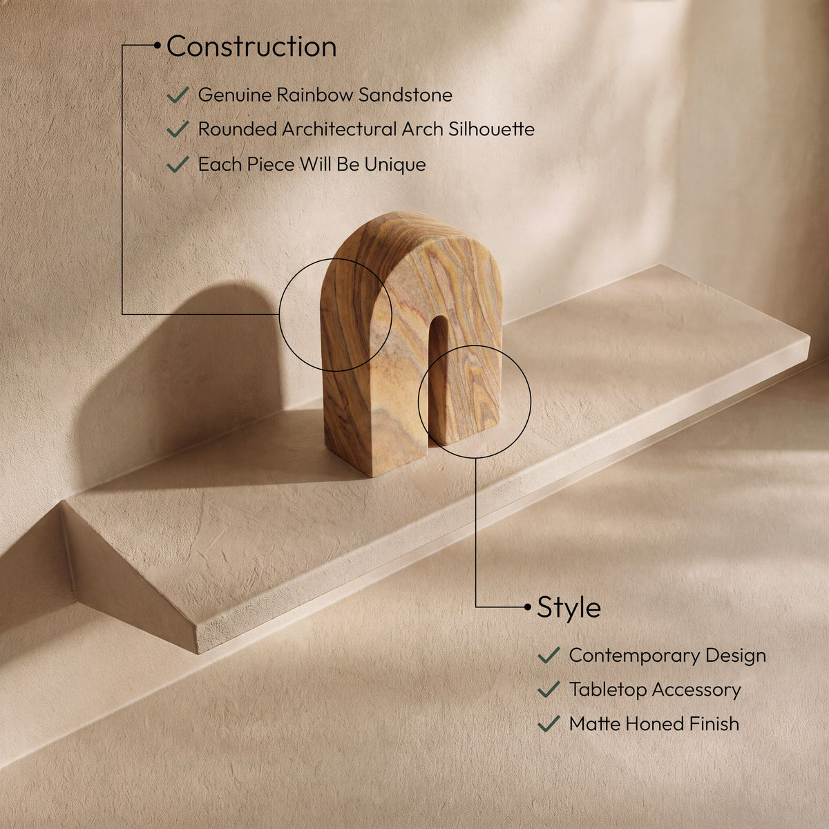 Phillipe - Genuine Sandstone Bookend - Sand