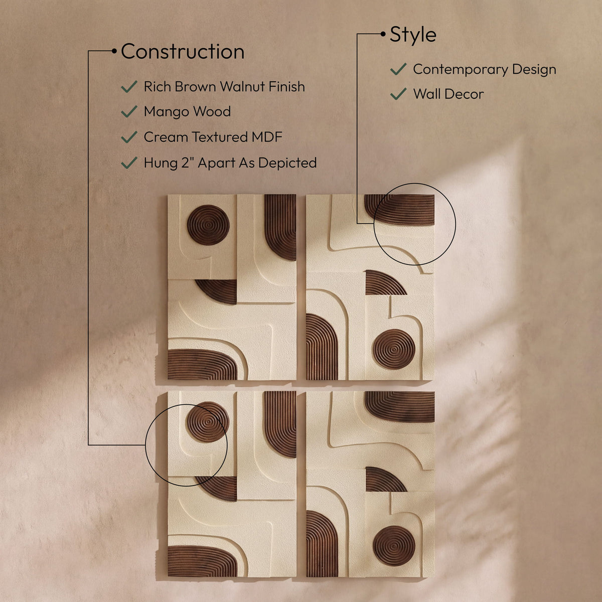 Element - Mango Wood 4 Piece Wall Art