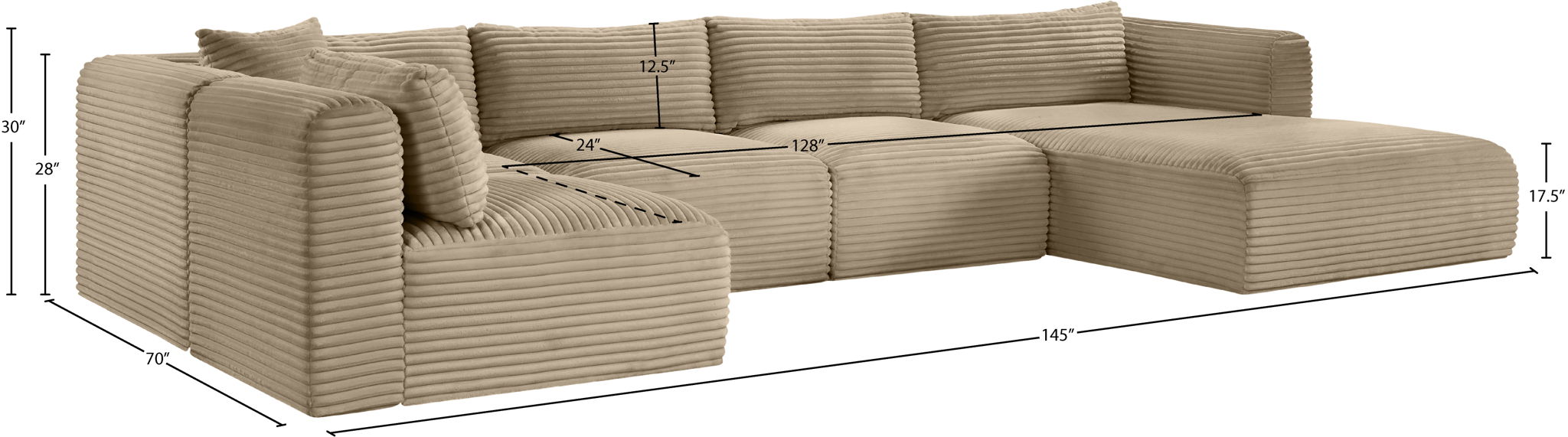 Shaggy - Fabric 5 Piece Modular U-Shaped Sectional
