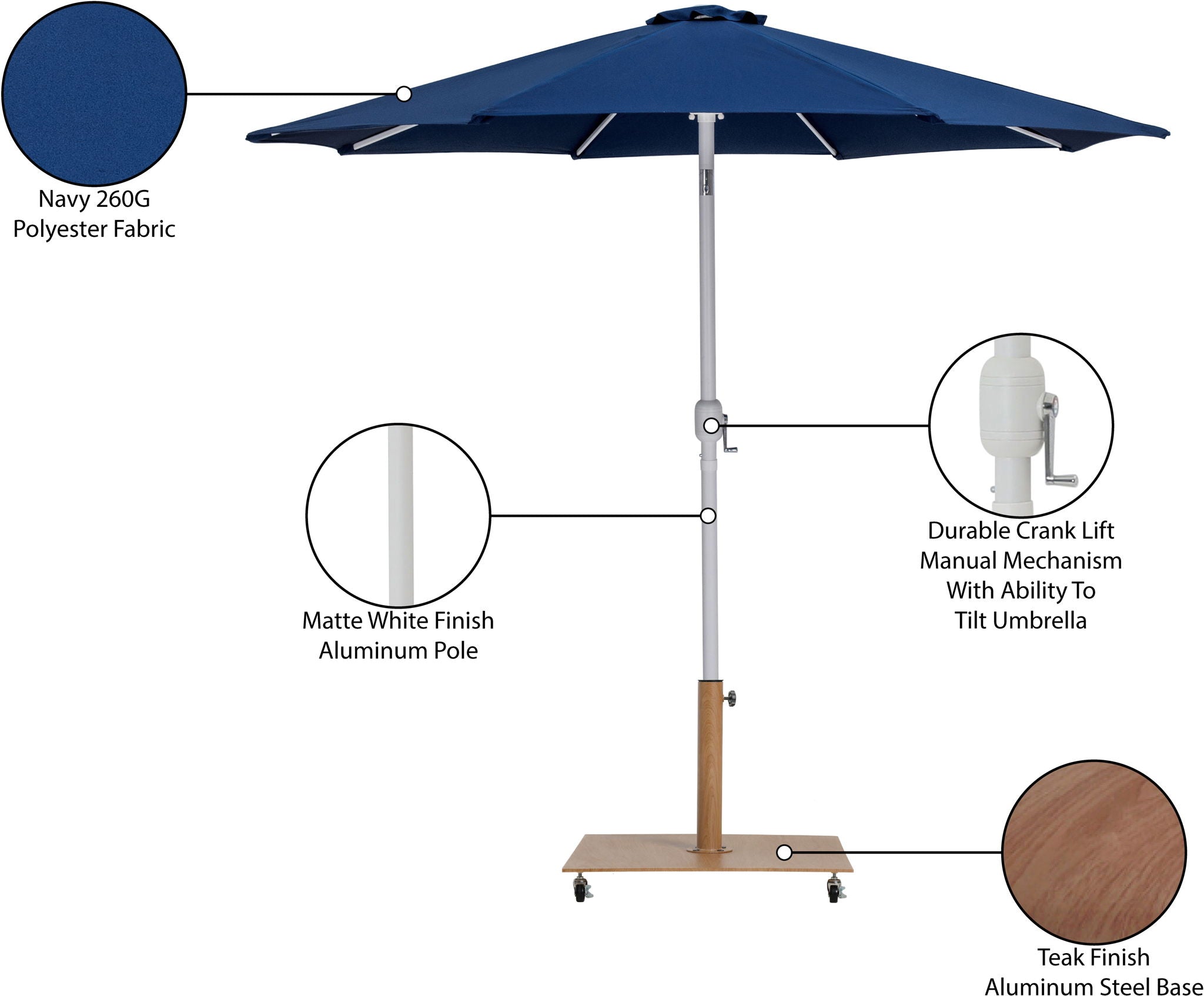 Fiji - Aluminum Patio Umbrella With Square Teak And White Base
