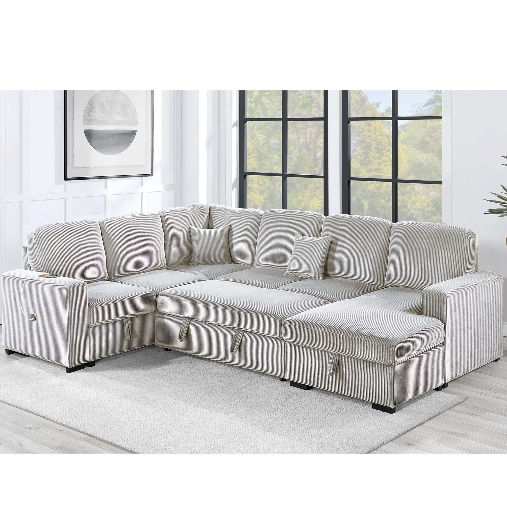 Modern Design Convertible Sectional Storage Bed With USB Port