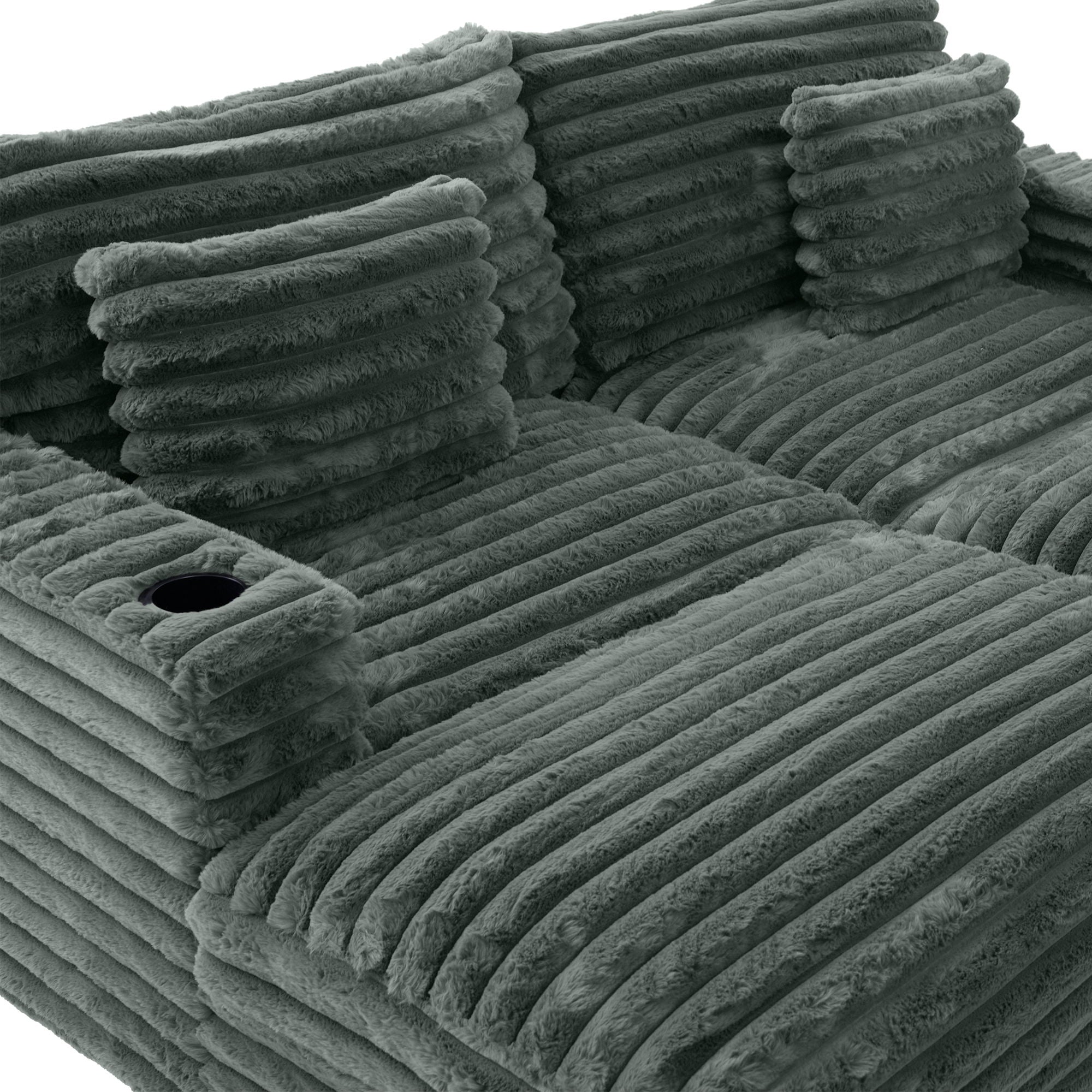 Oversized Double Chaise Lounge Sofa Bed With USB Ports And Cup Holders
