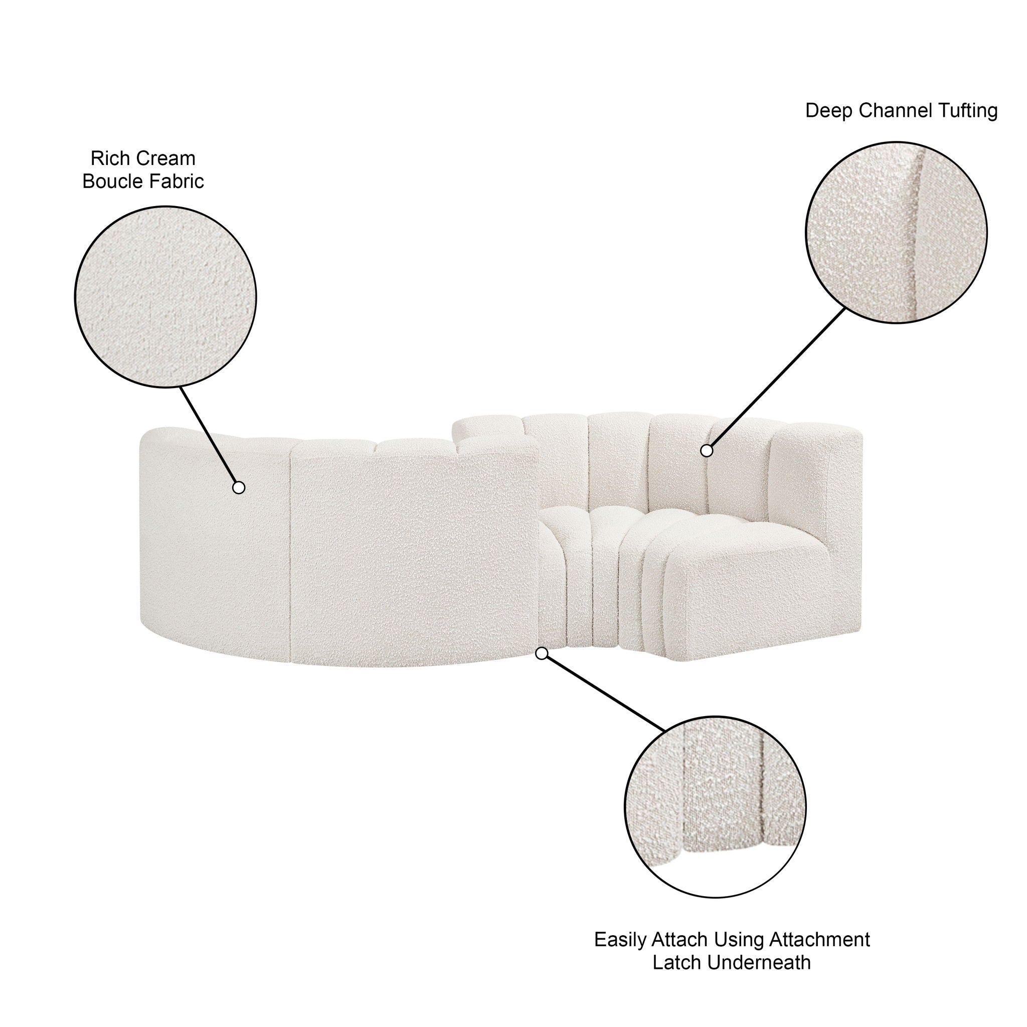 Arc - Boucle Fabric 4 Piece Curved Modular Sofa