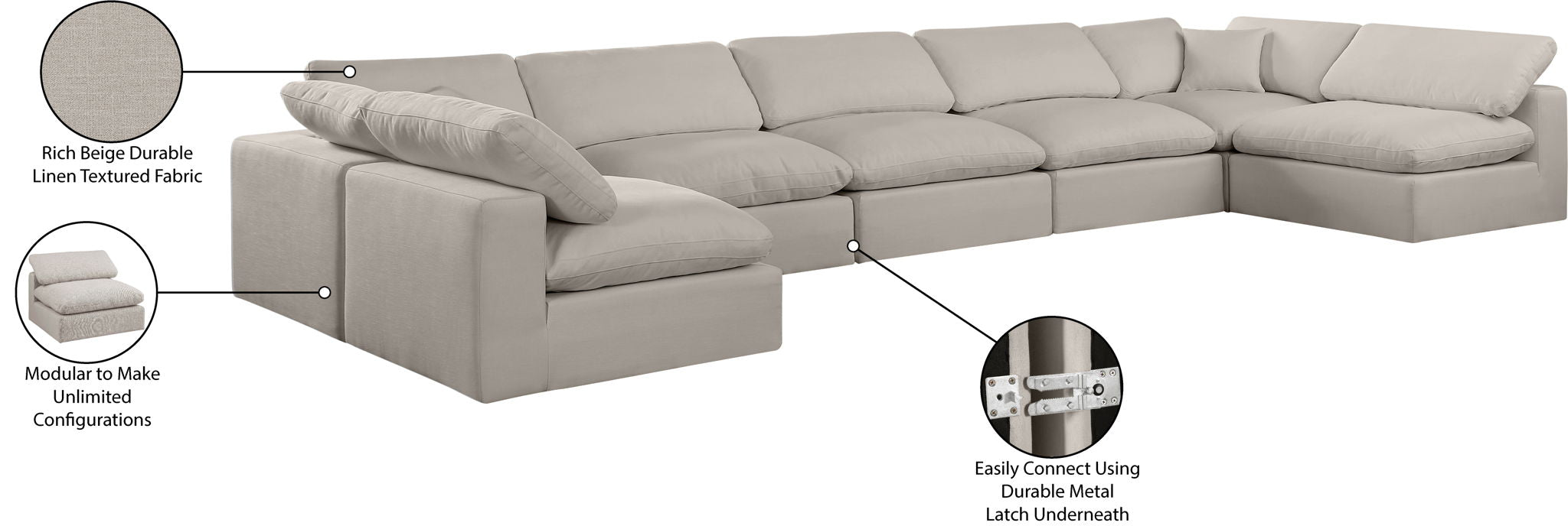 Comfy - 7 Piece Linen Modular Armless Sectional