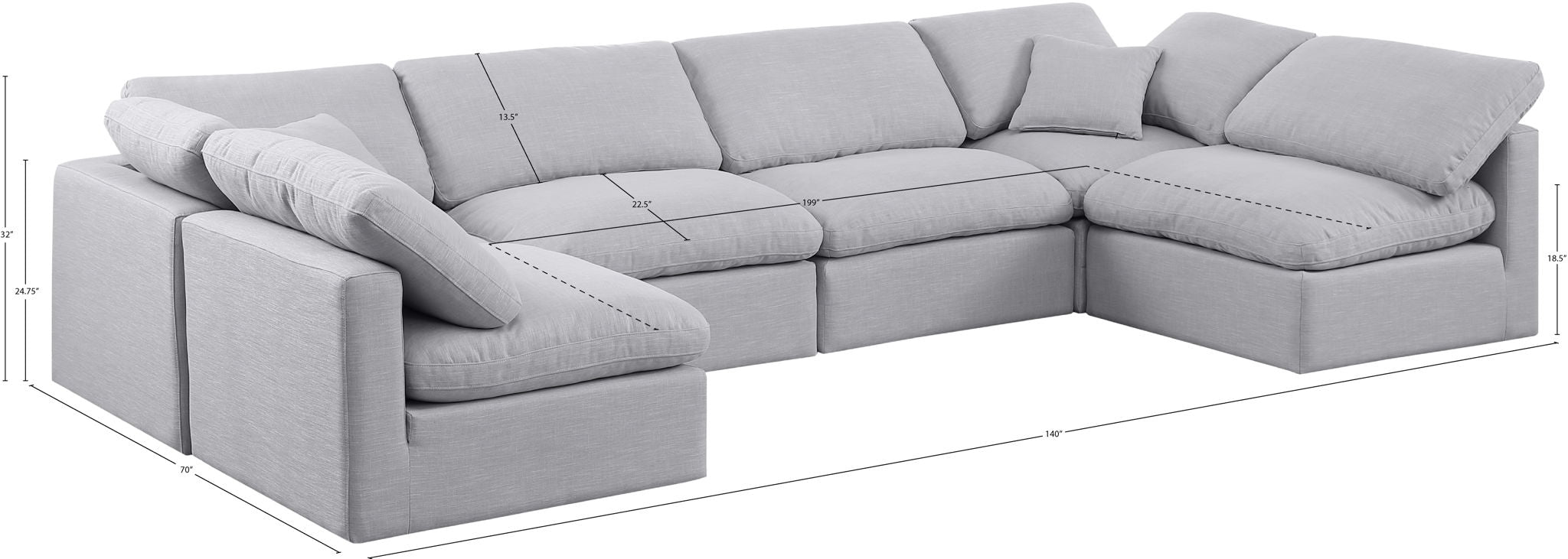 Indulge - Linen 6 Piece Modular U-Shaped Sectional