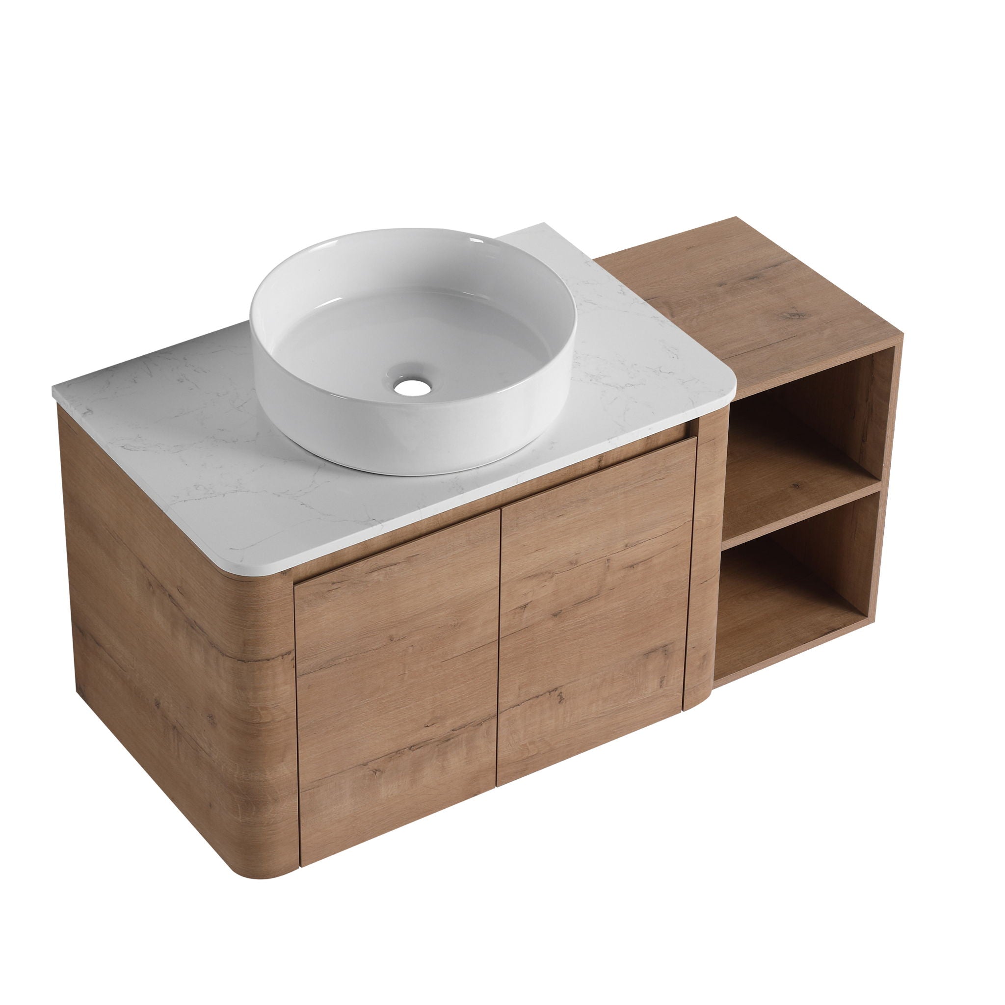 Wall Mounted Bathroom Vanity With Art Sink, 1 Storage Shelf, 2 Soft Close Doors