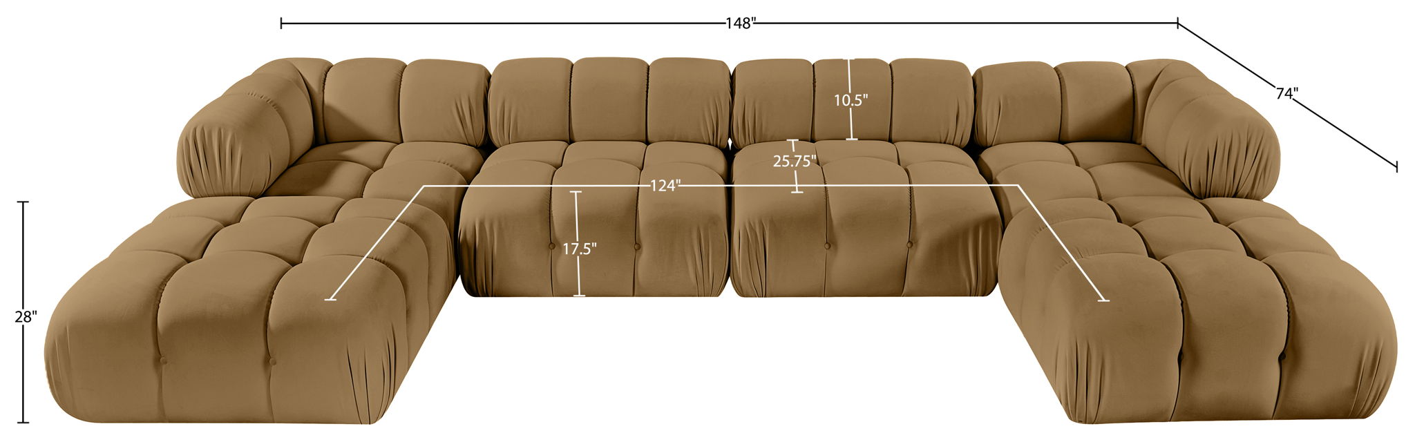 Orin - Velvet 6 Piece Modular Double Chaise Sectional