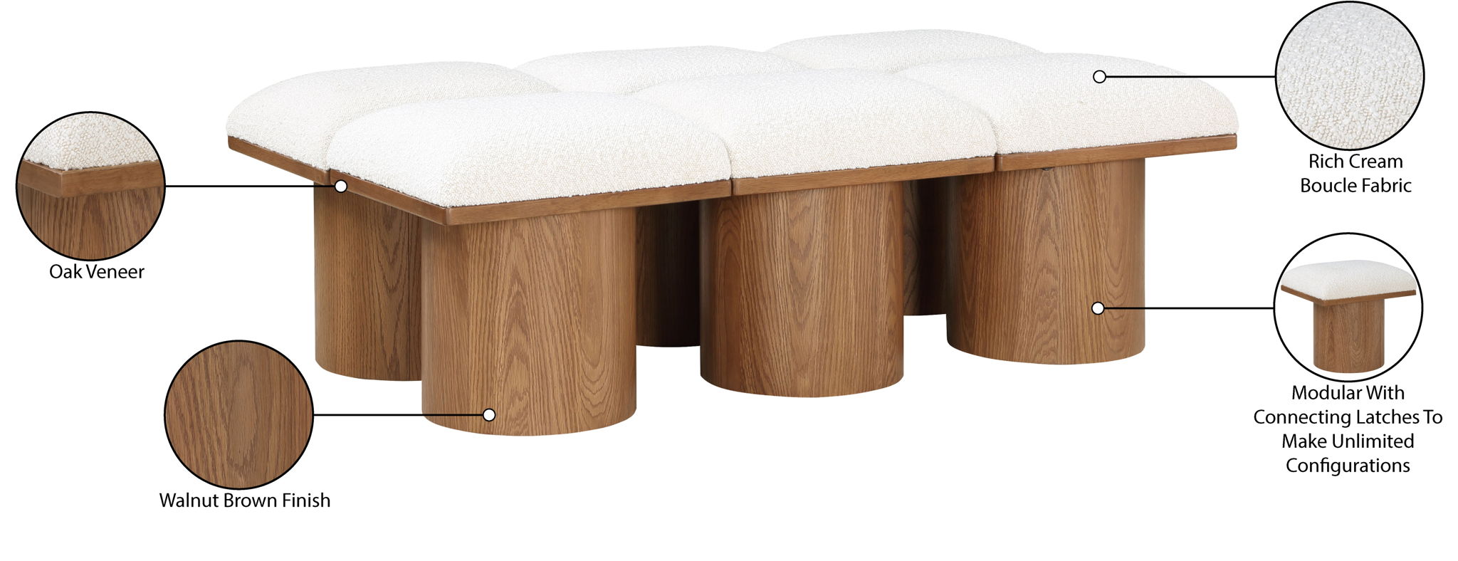 Pavilion - 6 Piece Modular Bench With Brown Base