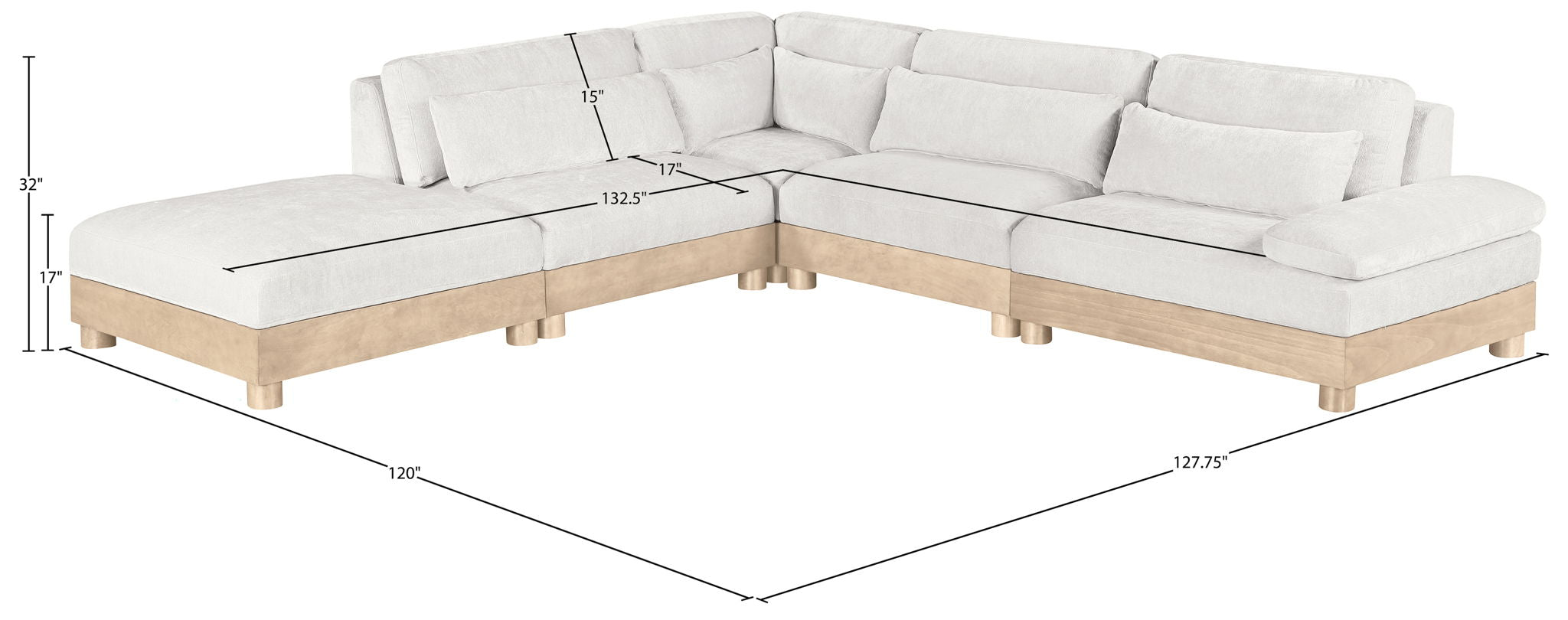 Turin - Chenille Fabric Upholstered Modular Sectional - White
