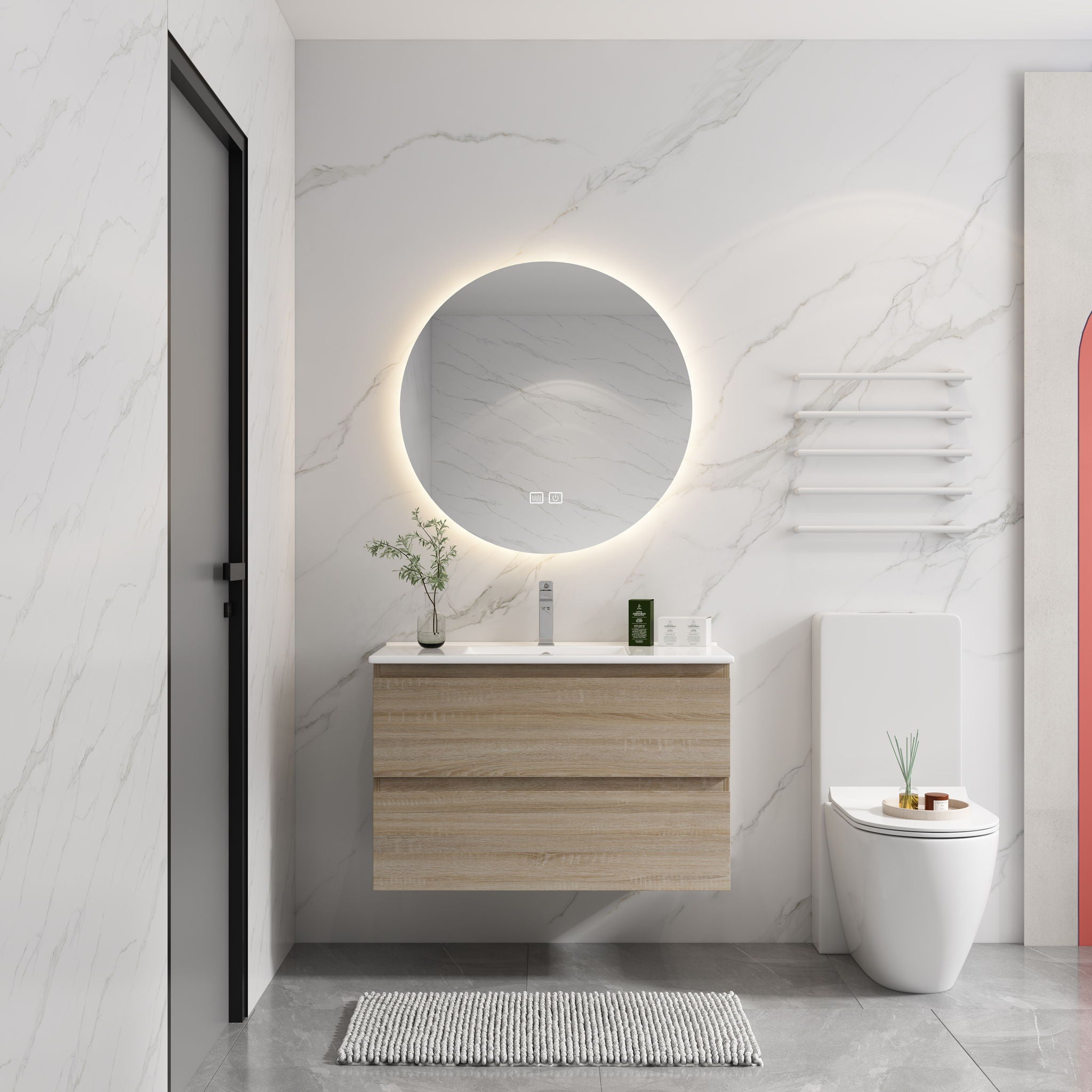 Wall Mounted Bathroom Vanity & Sink, 2 Soft Close Drawers
