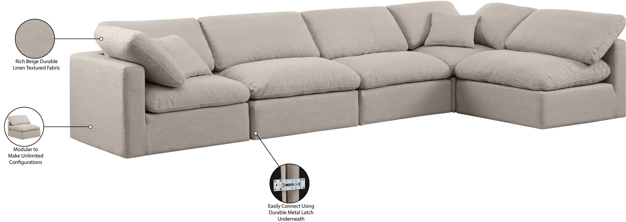 Indulge - Linen 5 Piece Modular Sectional