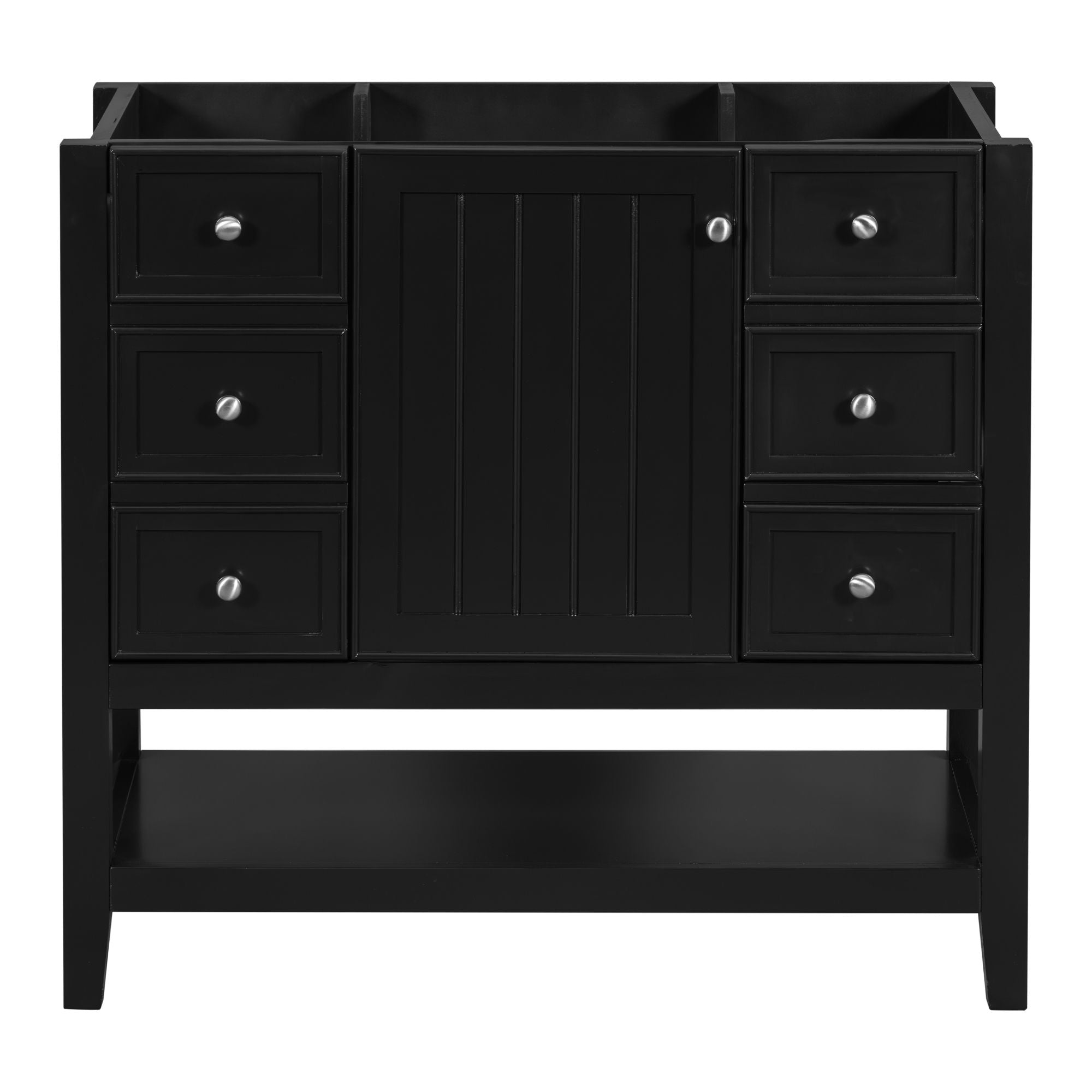 36" Bathroom Vanity Base With 2 Cabinet And 3 Drawers - Black