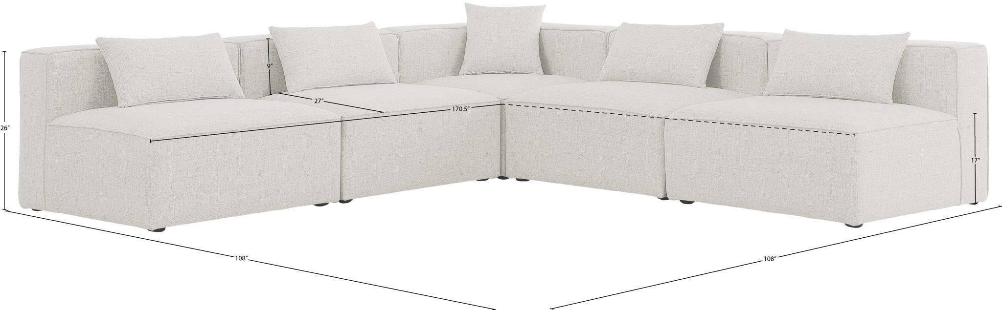 Cube - Linen 5 Piece Modular Corner Armless Sectional